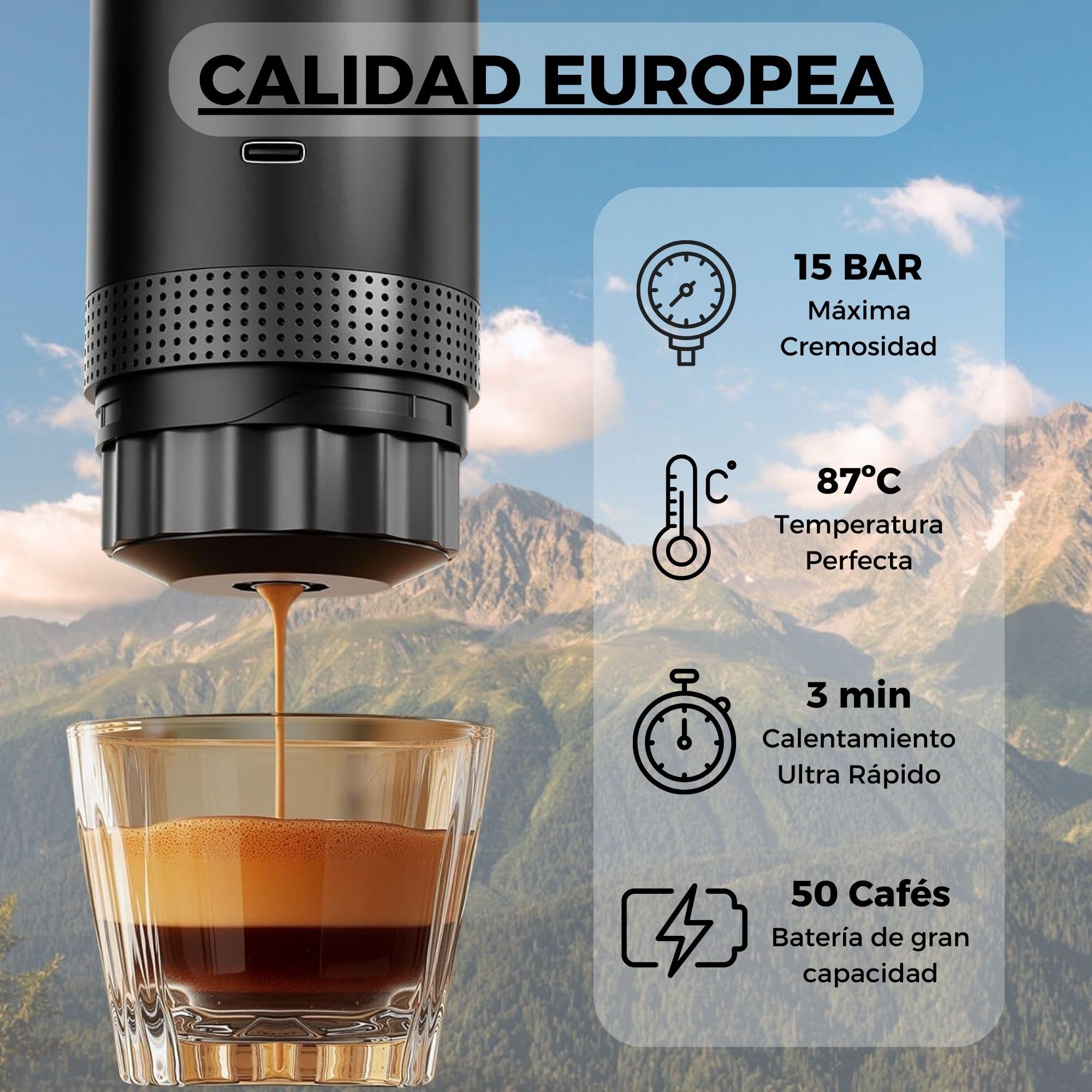 Cafetera Portatil Capsulas, Cafetera Multicapsulas y Molido, Maquina de Cafe, Cafetera Capsulas Portatil, Calienta Agua Batería Recargable USB, Ideal Viajes, Camping y Oficina
