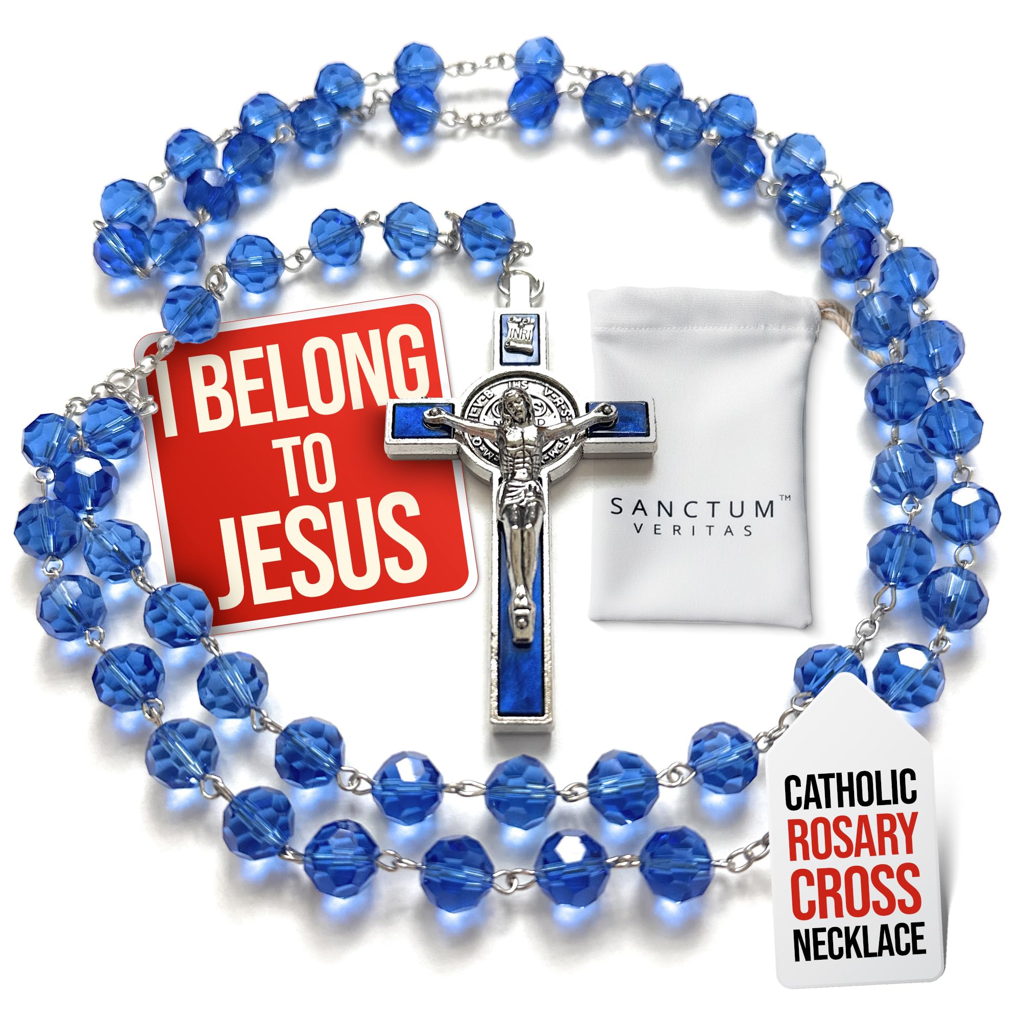SANCTUM VERITAS Genuine Made in Italy Rosary apostolic Blessing Pope Leo XIV Saint Benedict Medal Cross perfect for car mirror Rosarios catolicos para hombre Patron of Students Christian Values