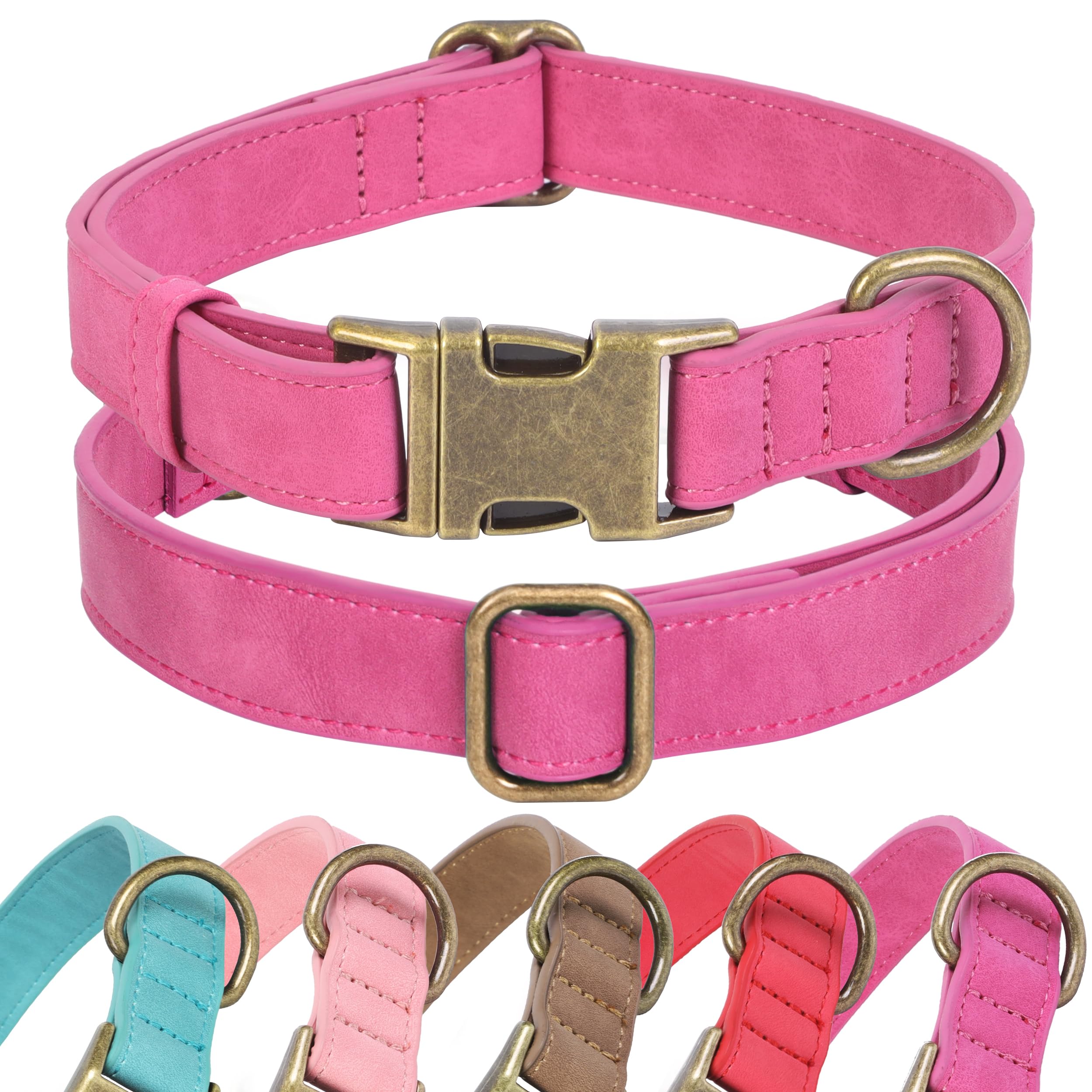 Jumpress Soft Leather Dog Collar for Small Medium Large Dogs, Heavy Duty Dog Collar Leather with Quick Release Metal Buckle, Durable & Adjustable for