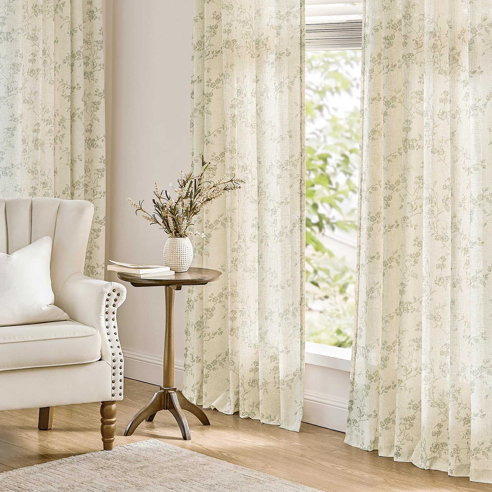 TOPICK Tende interni traslucide verde 2 pezzi 140Lx260A cm effetto lino | Traslucide, compatibili binari, adatte soggiorno e camera da letto, moderne, lavabili, decorazione rustico