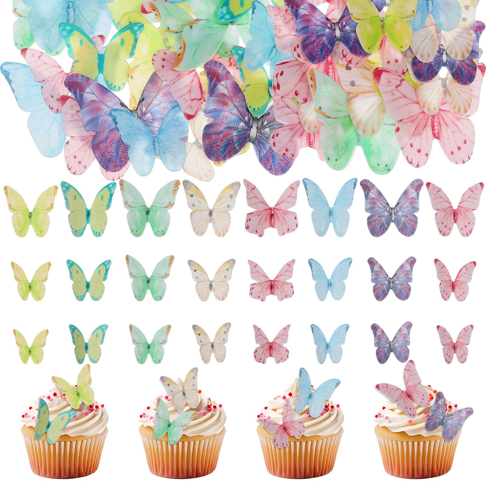 MGPFERD 24 Decorazioni Per Cupcake A Forma Di Farfalla - Due Stili, Viola, Doppio Strato, In Carta, Perfette Per Feste Di Compleanno E A Tema