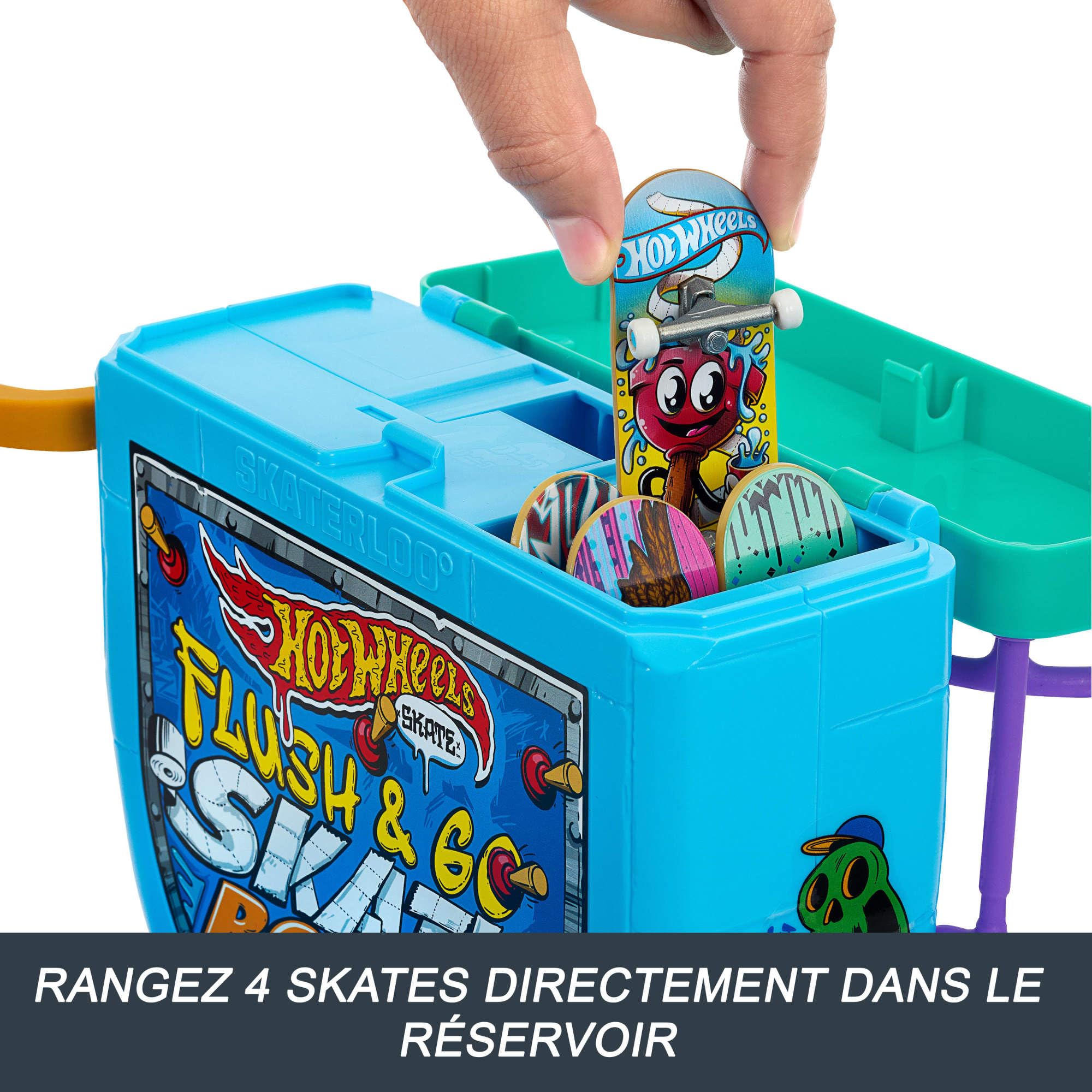 Hot Wheels Skate Tirez la Chasse : C’est Parti ! Coffret skatepark cuvette de toilettes avec 1 planche exclusive et 1 paire de chaussures, HXL16