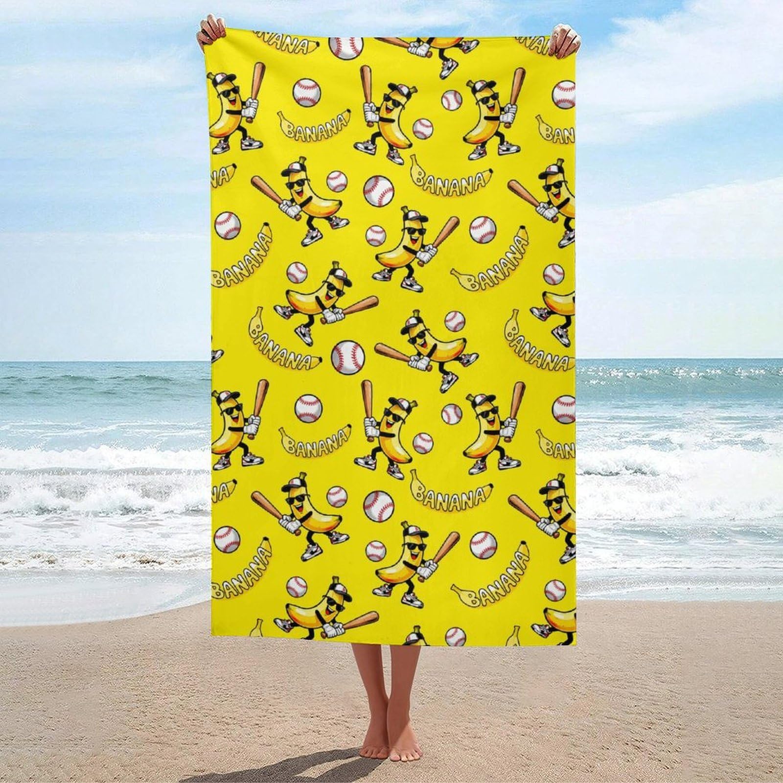 Anceky Bath Towel Quick-Dry Large Banana Baseball Beach Towels Soft Absorbent Bath Towel for Travel Swimming Gym 31 X 51 in