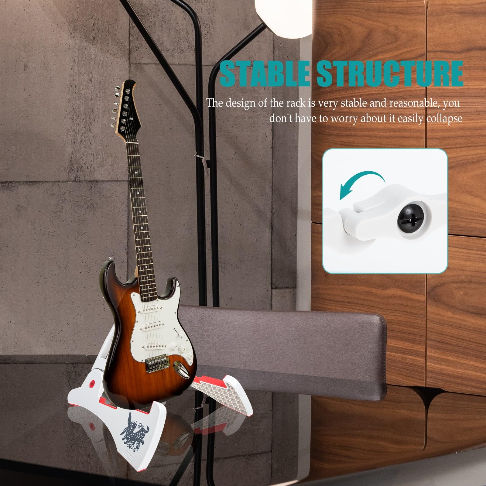 Supporto per Chitarra e Pieghevole e Stabile a Forma di Bianco in Abs , Stand Verticale Portatile per Musicisti di