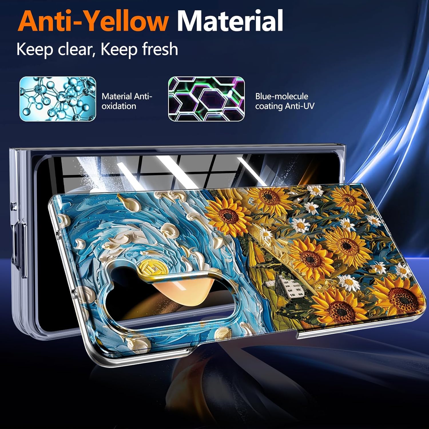Magnetic for Galaxy Z Fold5 Case,Built-in Magnet Circle&Wireless Charging,Military-Grade Shockproof case Cover for Z Fold 5 [Oil Painting Sunflower] MUS-CXDZ-03-24