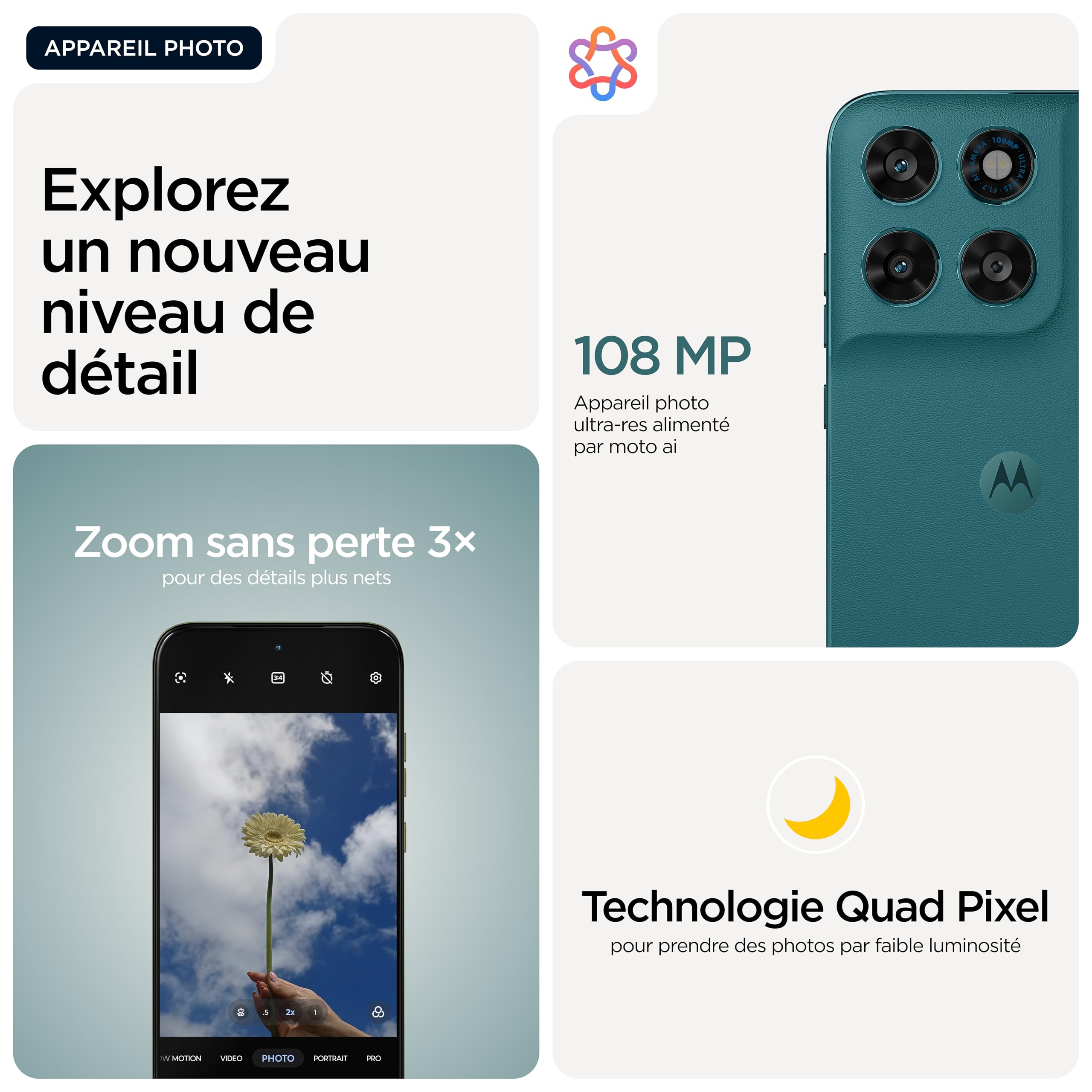 Motorola G77 8 256 5G, Pantone ShadedSpruce (Vert) | Triple capteur 108MP, écran 6,78" pOLED, batterie 5200 mAH