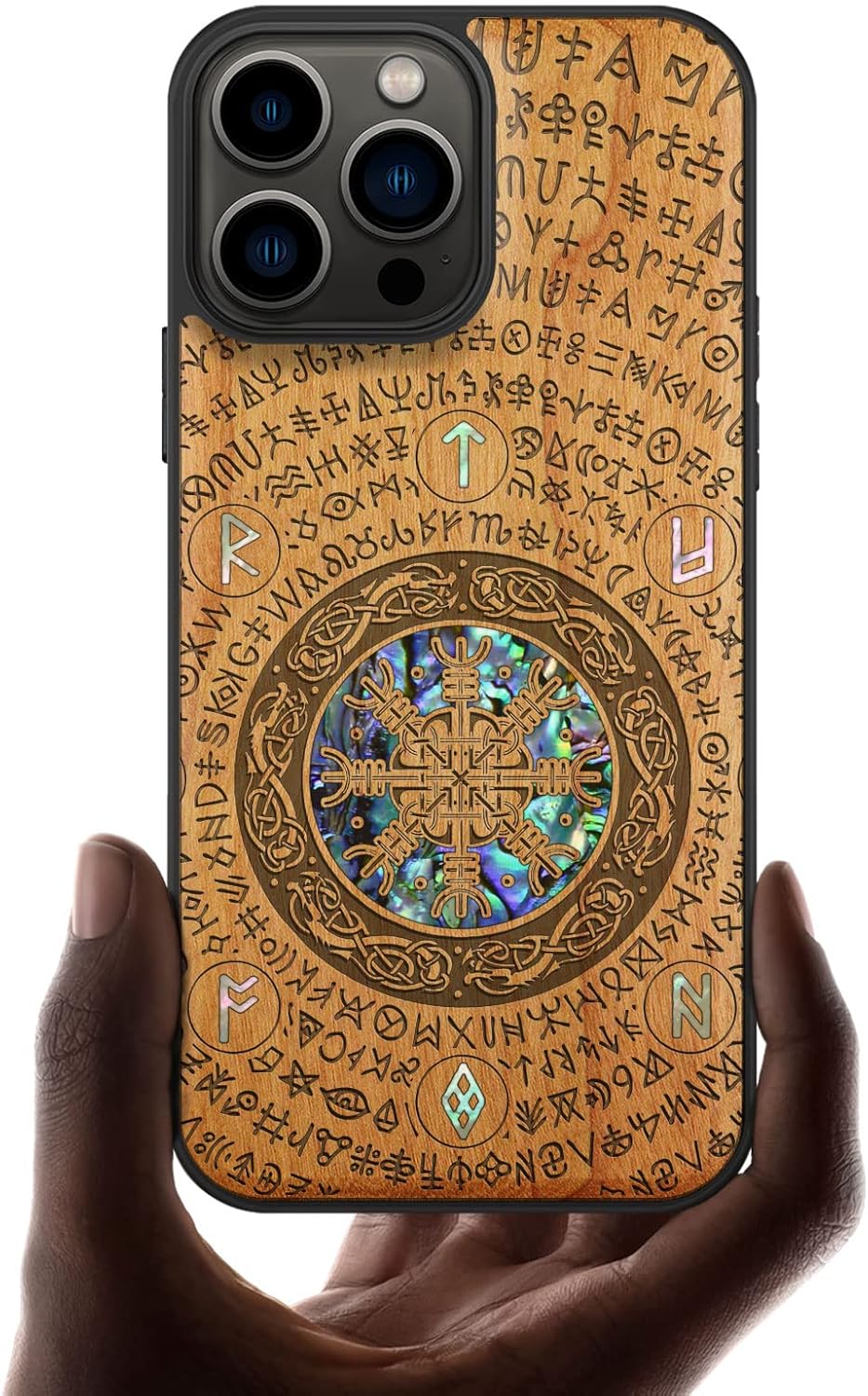 Carveit Viking-Walnut Wood Phone Case Protective Compatible with for iPhone 13 Pro Max Case | Designer, Wooden, Magnetic Cover, Wood Engraving, Shell Inlay, Compatible with MagSafe, 6.7 Inch