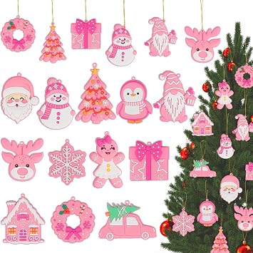 Pink Christmas Ornaments for Tree Decorations12pcs PVC Pastel Pink Ornaments for Christmas Tree Decor