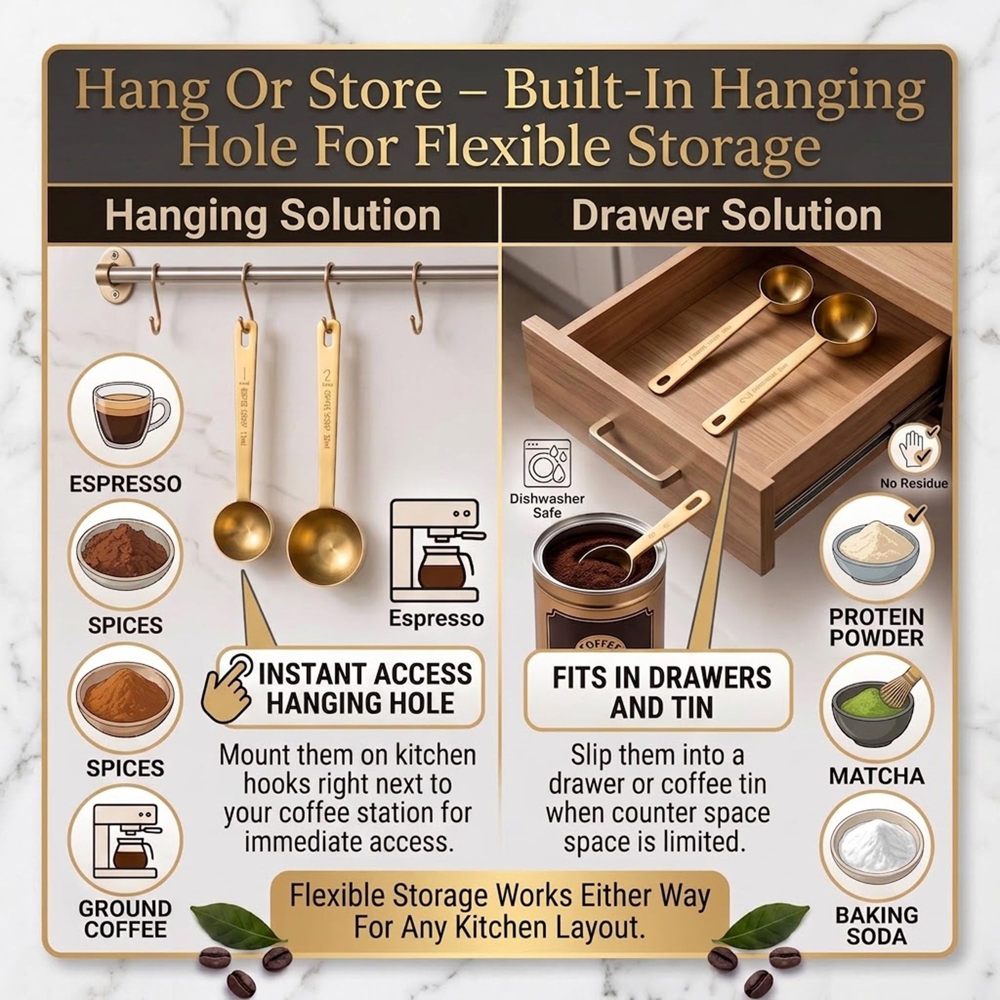 Gold Stainless Steel Coffee Scoops - 2 Pack -6