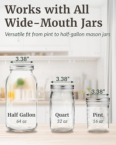 Miniatura 7 de Elementi Tapas de germinación para tarros Mason (juego de 2), tapa coladora para tarros Mason Mason de boca ancha para kit de germinación, tapas de