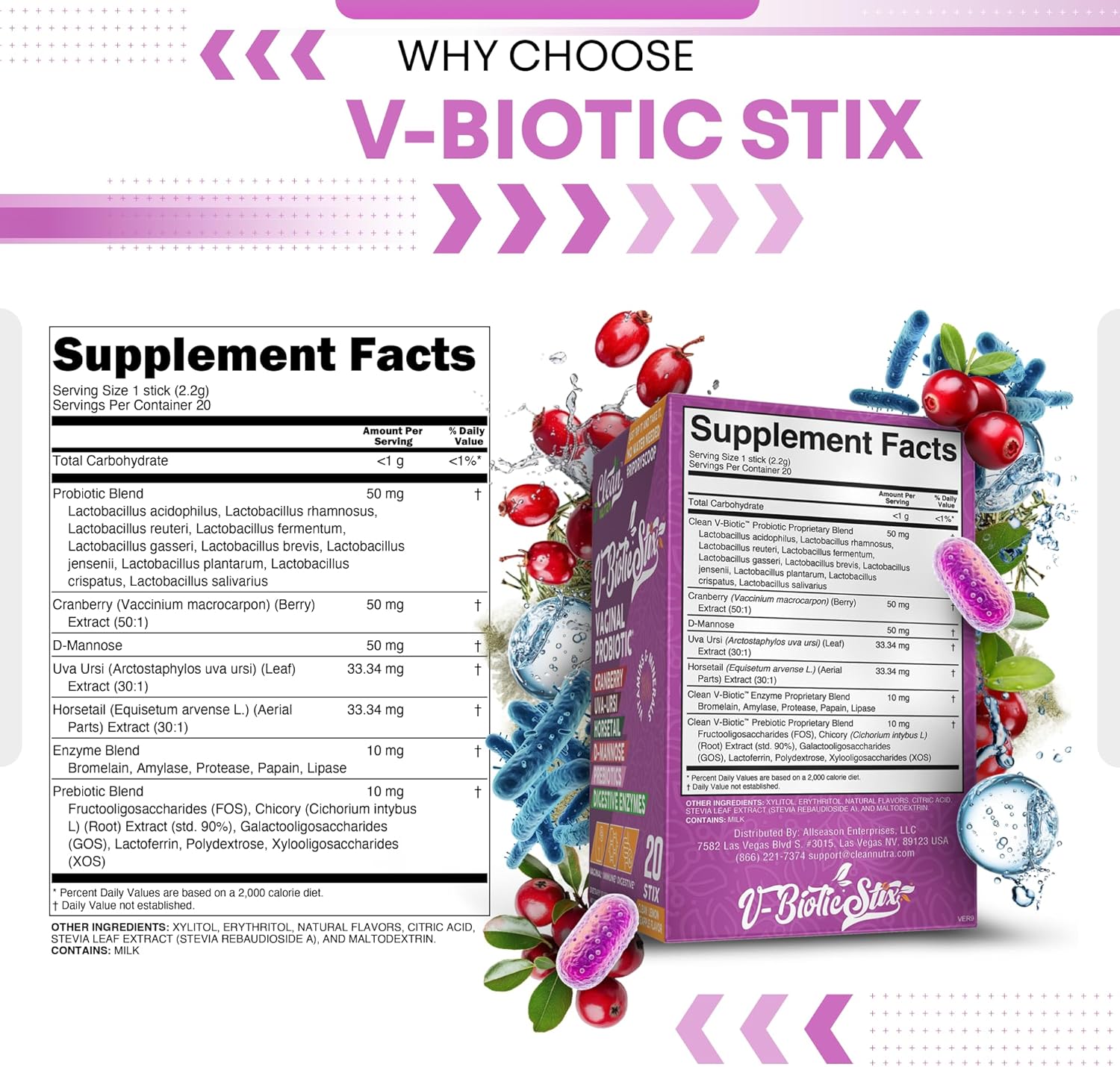 Clean Nutraceuticals Vaginal Probiotics for Women with Cranberry Extract, D-Mannose, Prebiotics, pH Balance for Women, Vaginal Health – Womens Probiotic Alternative to Gummies - 20 Stix - Image 4
