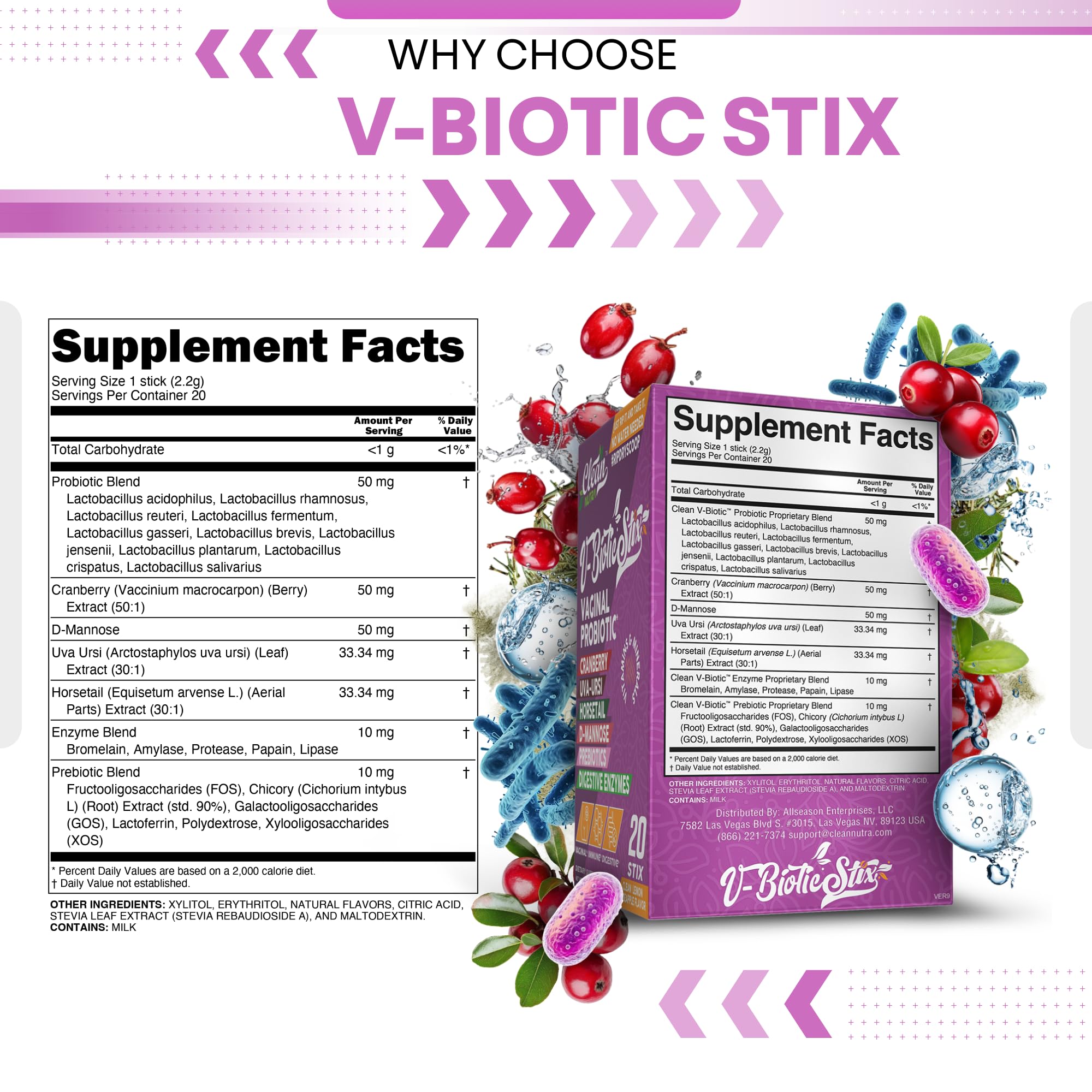 Clean Nutraceuticals Vaginal Probiotics for Women with Cranberry Extract, D-Mannose, Prebiotics, pH Balance for Women, Vaginal Health – Womens Probiotic Alternative to Gummies - 20 Stix — Amazon image 4