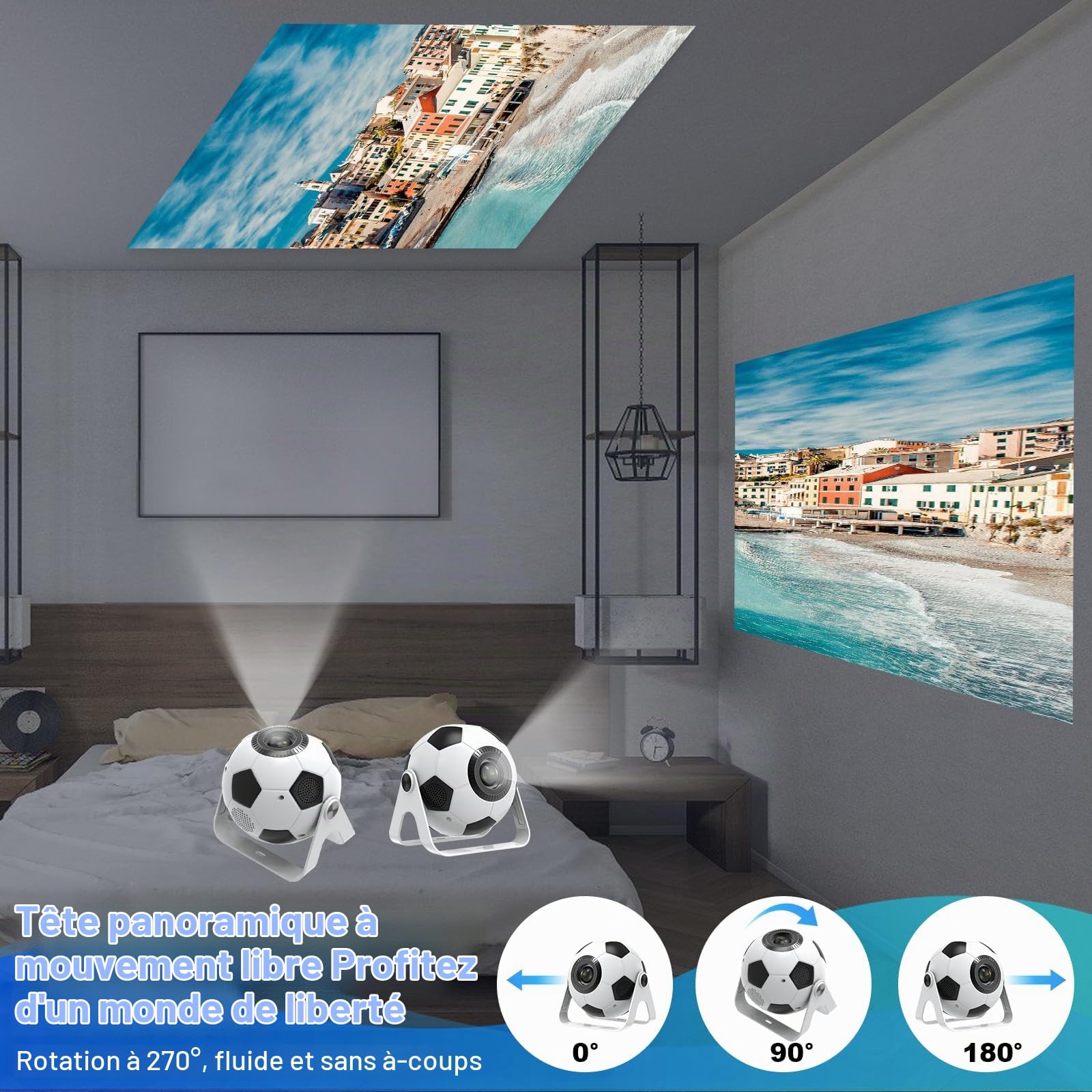 Mini-projecteur de Football 2026, Compatible 4K/1080p, 220 ANSI, avec Correction Automatique de la Distorsion trapézoïdale Verticale, Rotation à 270°, Wi-FI 6 Double Bande et Bluetooth 5.4