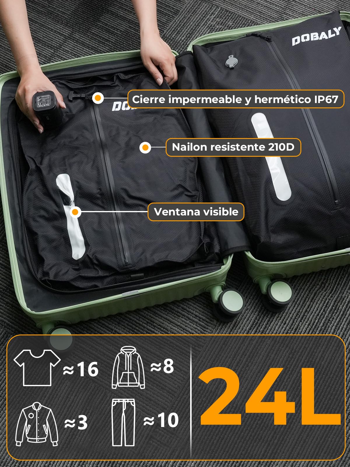Bolsas de Vacío Profesionales para Viajes con Bomba, Bolsas de Compresión al Vacío Reutilizables IP67 para Maletas y Mochilas, son Ligeras y Duraderas,24L (2 Unidades +Bomba Inalámbrica)