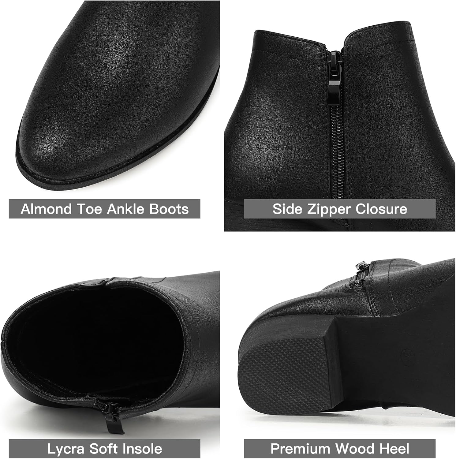 SHIBEVER Women's Ankle Boots Heel: Chunky Low Heeled Almond Toe Short Booties with Zipper Faux Suede Dress Western Fall 2025 Shoes - Image 4