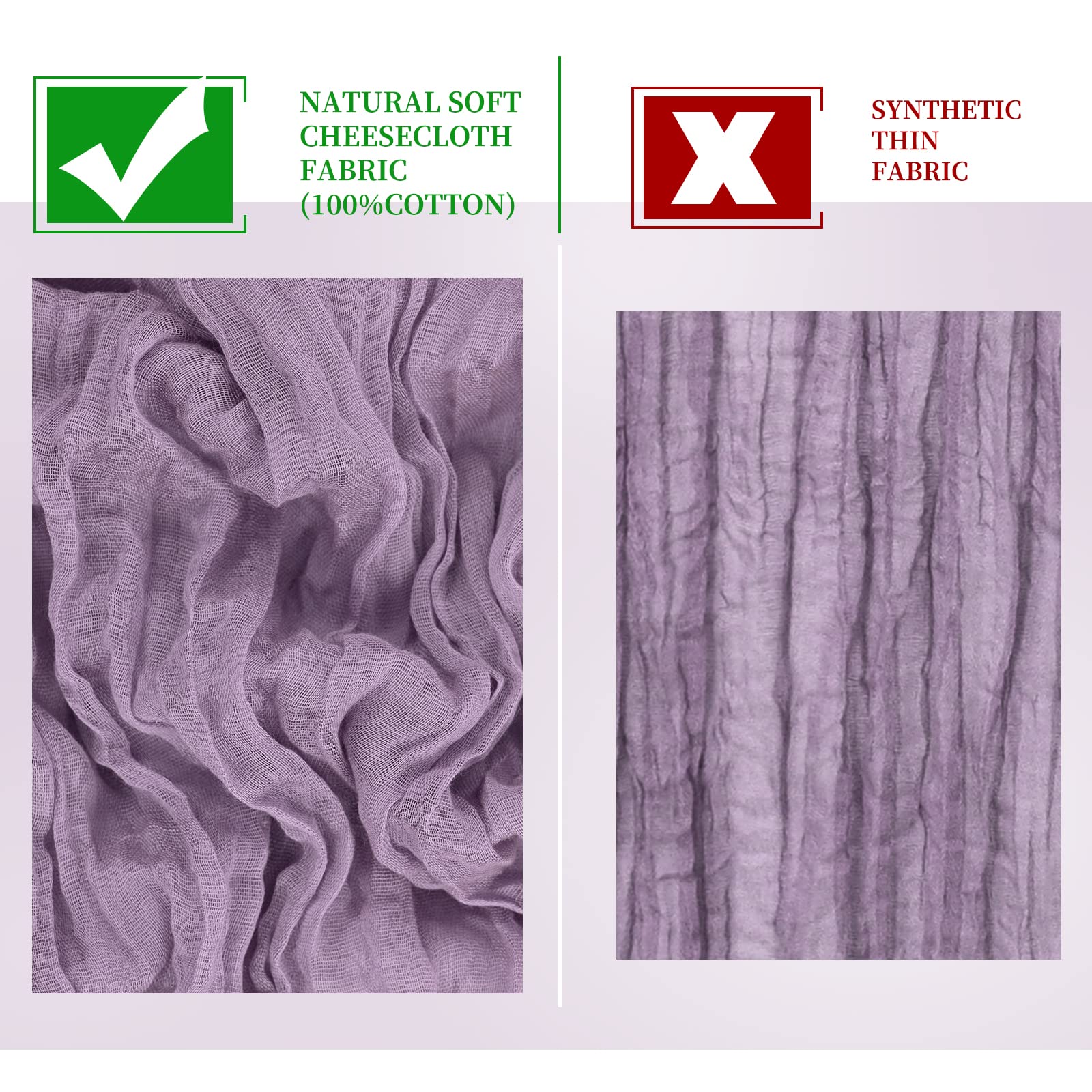 10 Pack Violet Amethyst Cheesecloth Table Runner, Purple Table Runner Cheesecloth Fabric 10FT Mauve Gauze Table Runner Boho Rustic Semi-Sheer Table Runner for Wedding Reception, Bridal Shower Decor