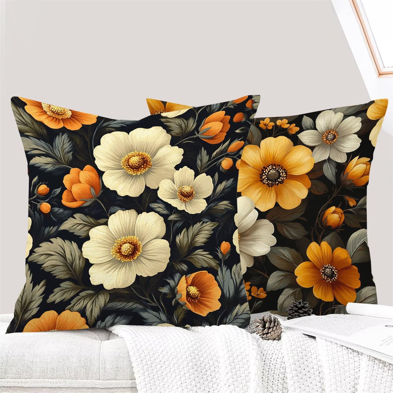 Juego de 4 Fundas Cojines Rural Flores (2) 55 x 55 cm Fundas Cojines, Decoración Moderna Cojin Exterior, para Sofá salón Coche Cama Sillas Decoración, Cuadrado Terciopelo Sofá Cojín Exterior m-472