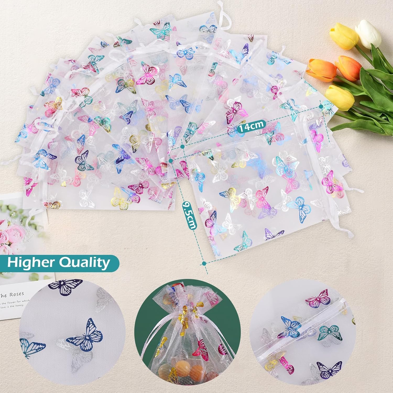Lot De 50 Sachets Organza Multicolores 10x15 Cm – Sachets Cadeaux Idéaux Pour Bijoux, Mariage, Anniversaire Et Fêtes (10 Couleurs Vives)