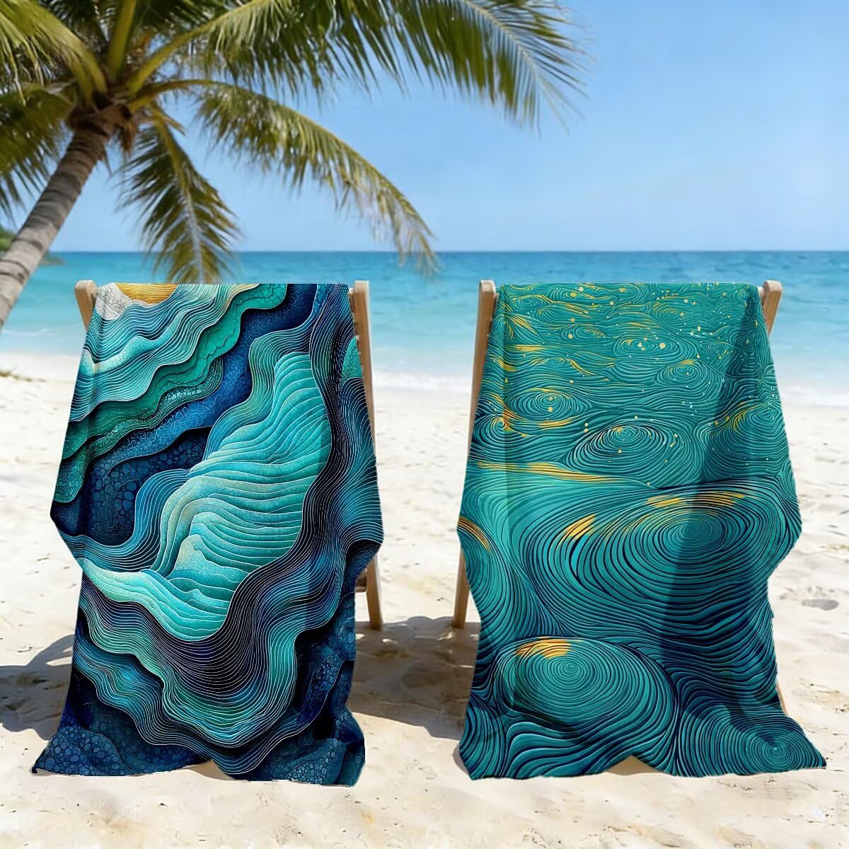 Serviette de Plage Microfibre, Lot de 2 Serviette de Bain Grande Taille 100x220 cm, Séchage Rapide Drap de Bain Abstrait, Anti Sable Serviettes de Plage, Serviettes Microfibre Sport pour Travel -4160