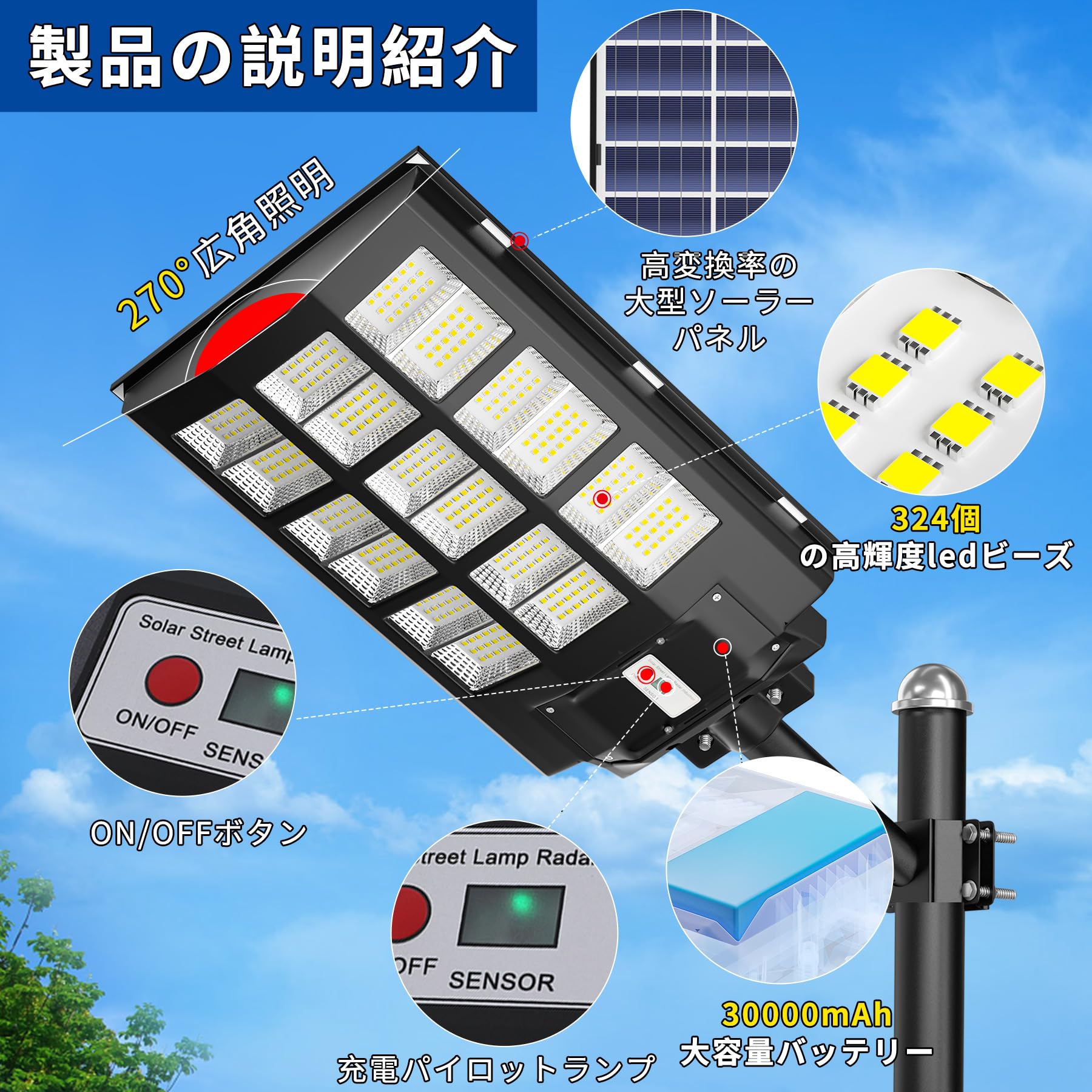 Amazon.co.jp : Ofuray ソーラー街灯 Of-3600W 360000LM