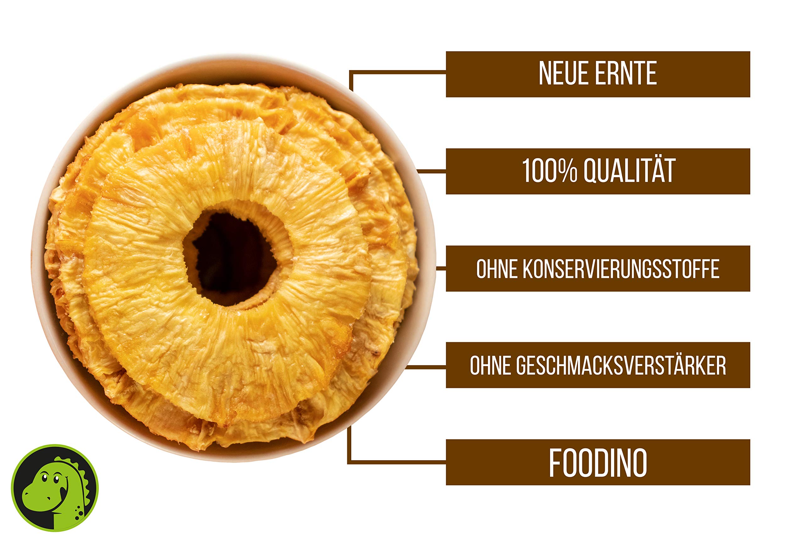 Ananas getrocknet naturbelassen ungezuckert ungeschwefelt Ananasringe ohne Zucker ganz Ananas Ringe Trockenfrüchte ungesüßt unbehandelt 500g - 5kg wiederverschließbar Premium Qualität FOODINO (2,5kg)