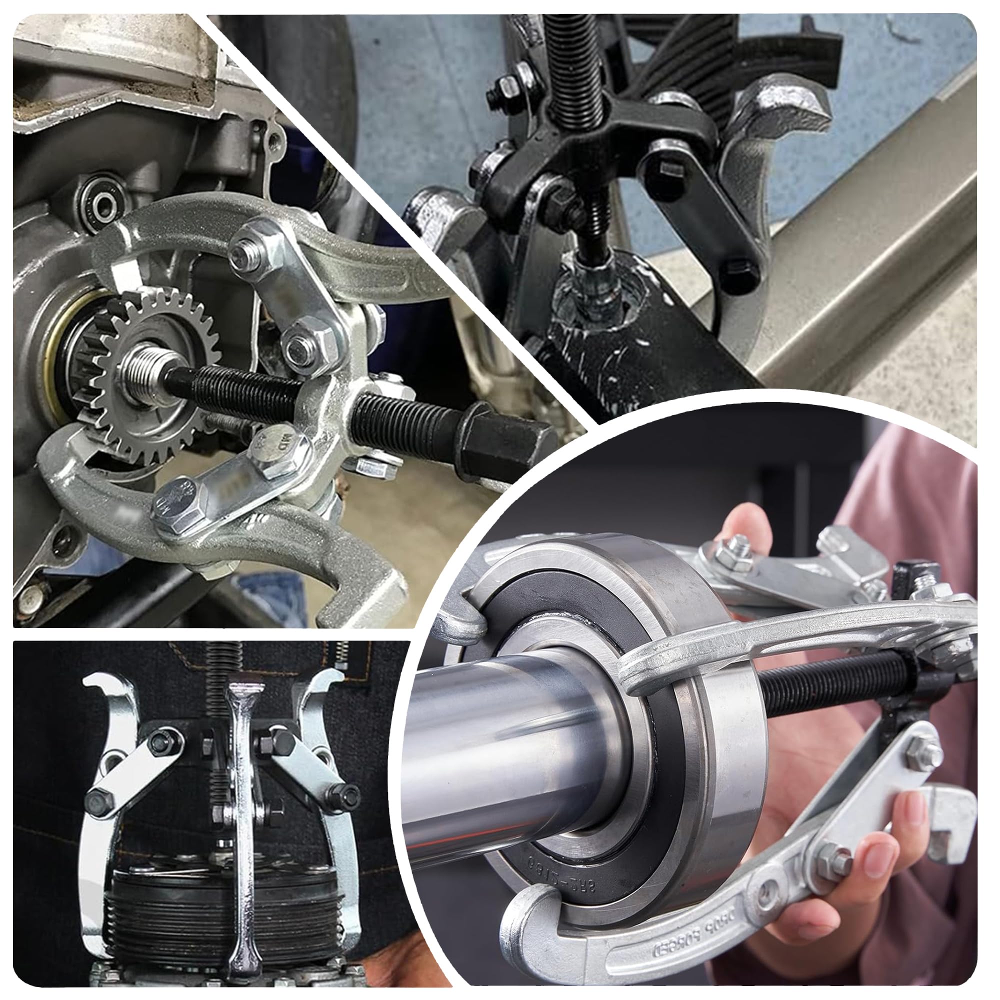 Motor Tech - Juego de extractor de engranajes de 3, 4, 6, 8 pulgadas, 3 mandíbulas, para extracción de ruedas de engranaje de polea, extractor de polea resistente con mandíbulas reversibles, kit de