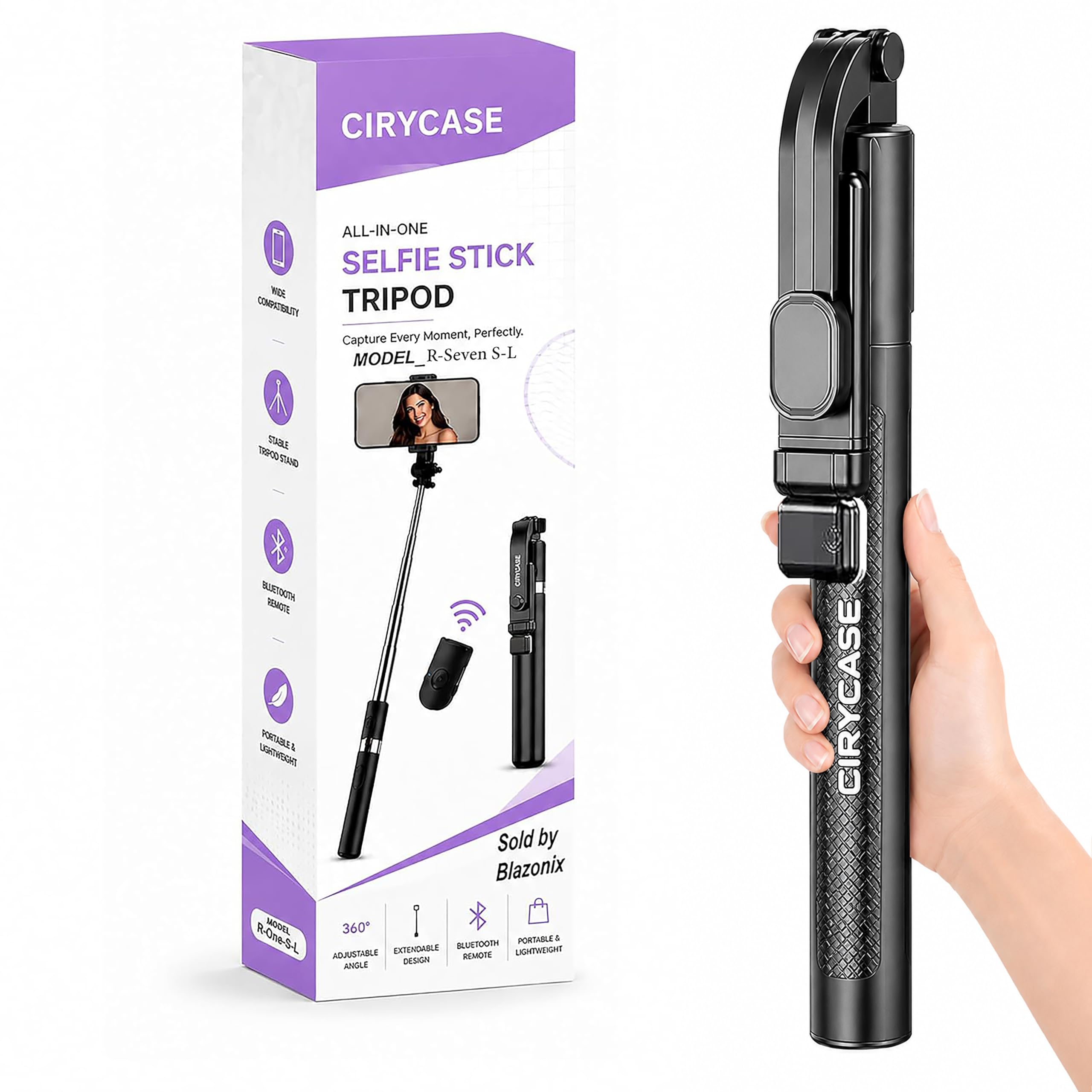 CIRYCASE® Phone Tripod, Flexible Tabletop & Travel Tripods with Wireless Remote, 360° Rotating Portable (Selfie Tripod Handle Grip with Light) — Amazon image 12