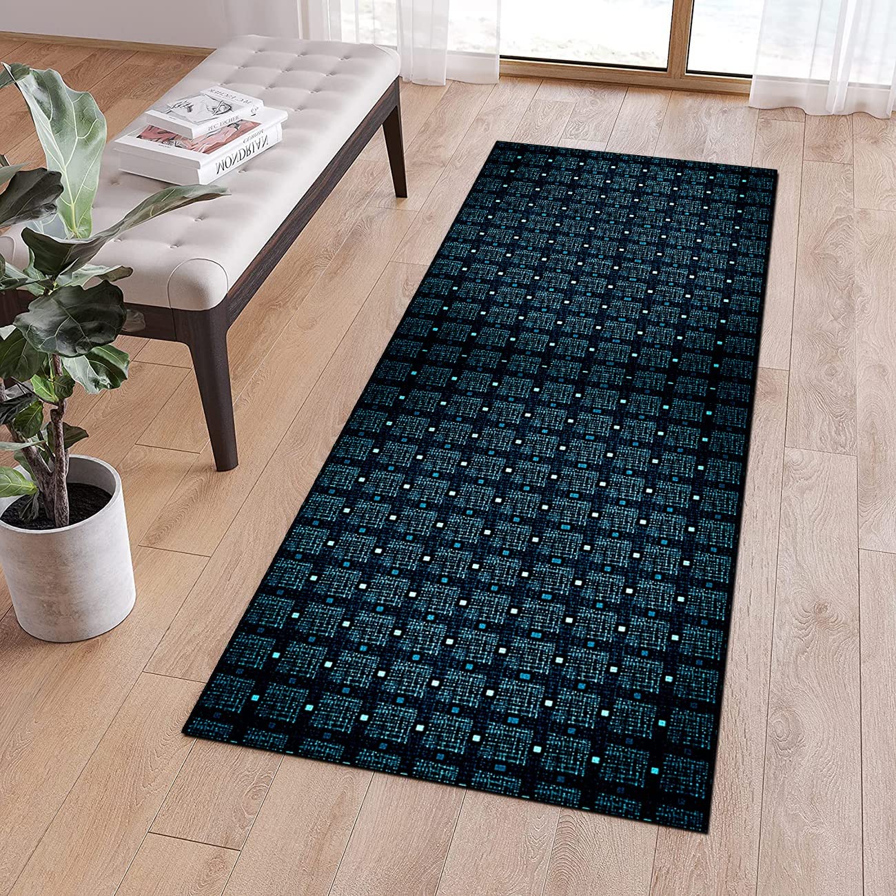 Kuchnia chodnik dywan do korytarza antypoślizgowy nowoczesny 5 cm x 5,9 cala niebieski zielony zmywalny chodnik drzwi dywan z gumowym spodem, szerokość 40 - 120 cm
