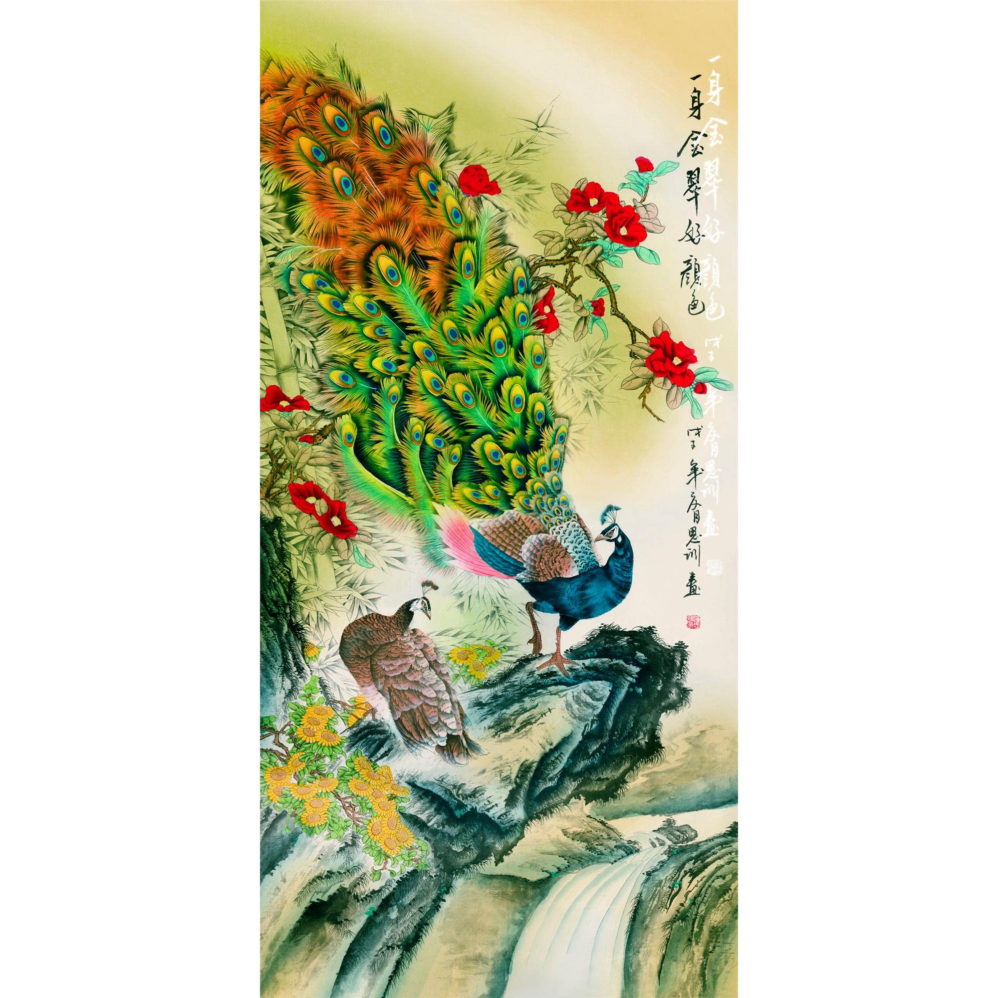 絵画 孔雀図屏風 水墨画 書道 タテ173cm ヨコ189cm 美術 画伯 置物