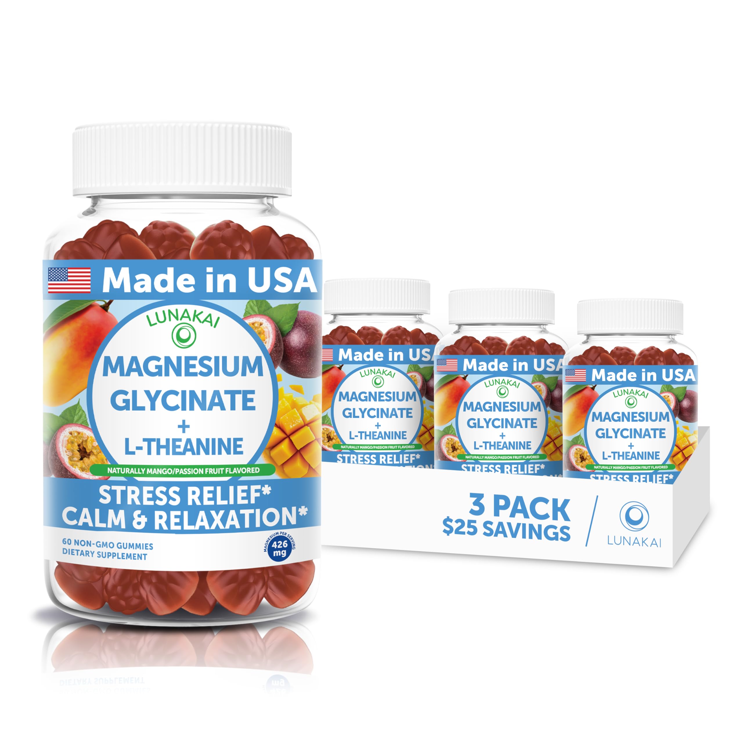 Amazon.com: Lunakai USA Made Magnesium Glycinate Gummies with L 