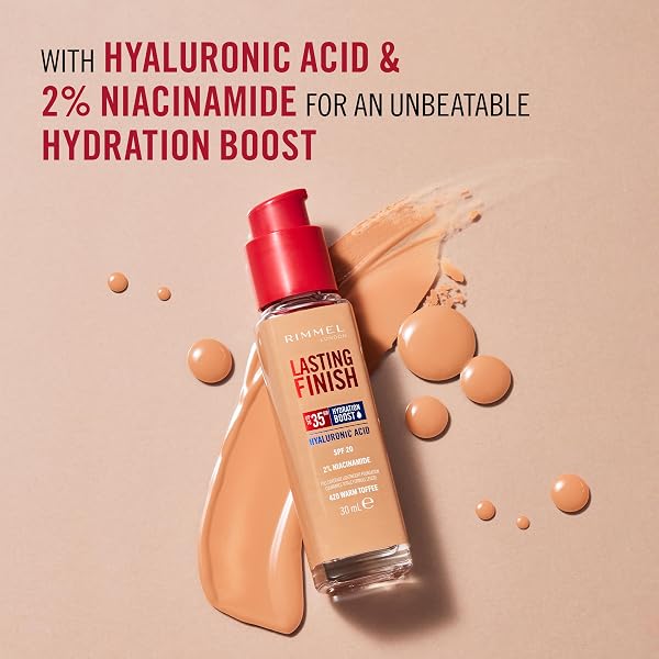 Rimmel Lasting Finish 35Hr Foundation 200 Soft Beige, Full Coverage, Hydrating, SPF20, Hyaluronic Acid, Vitamin E, 2% Niacinamide, All Day Wear, Vegan, Cruelty Free - 5