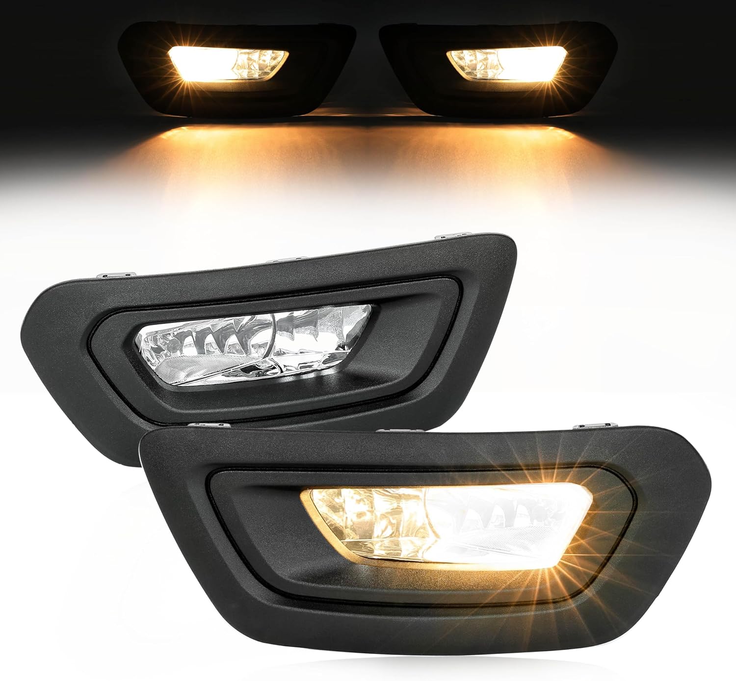 HECASA Fog Light & Bezel Compatible with 2020-2023 Ford Transit Bumper Driving Fog Lamps Covers W/Wiring Left & Right Side Clear Lens Plastic Replacement for FO2592236 FO2593236