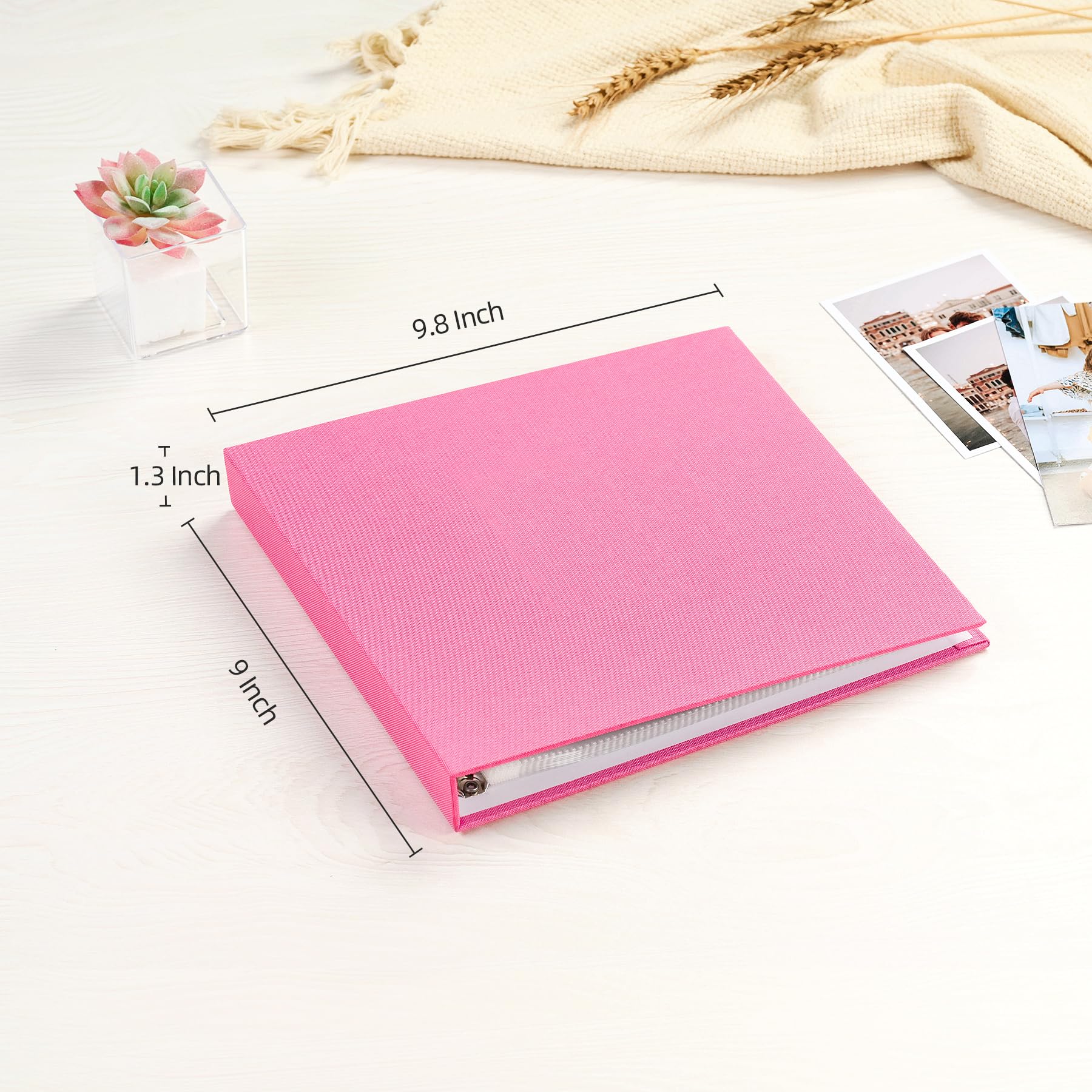 Mublalbum - Álbum de fotos pequeño de 8 x 8 pulgadas con 20 fundas de plástico, carpeta de lino de 40 páginas para bebés, viajes, bodas, aniversarios, proyectos de bricolaje (rosa)