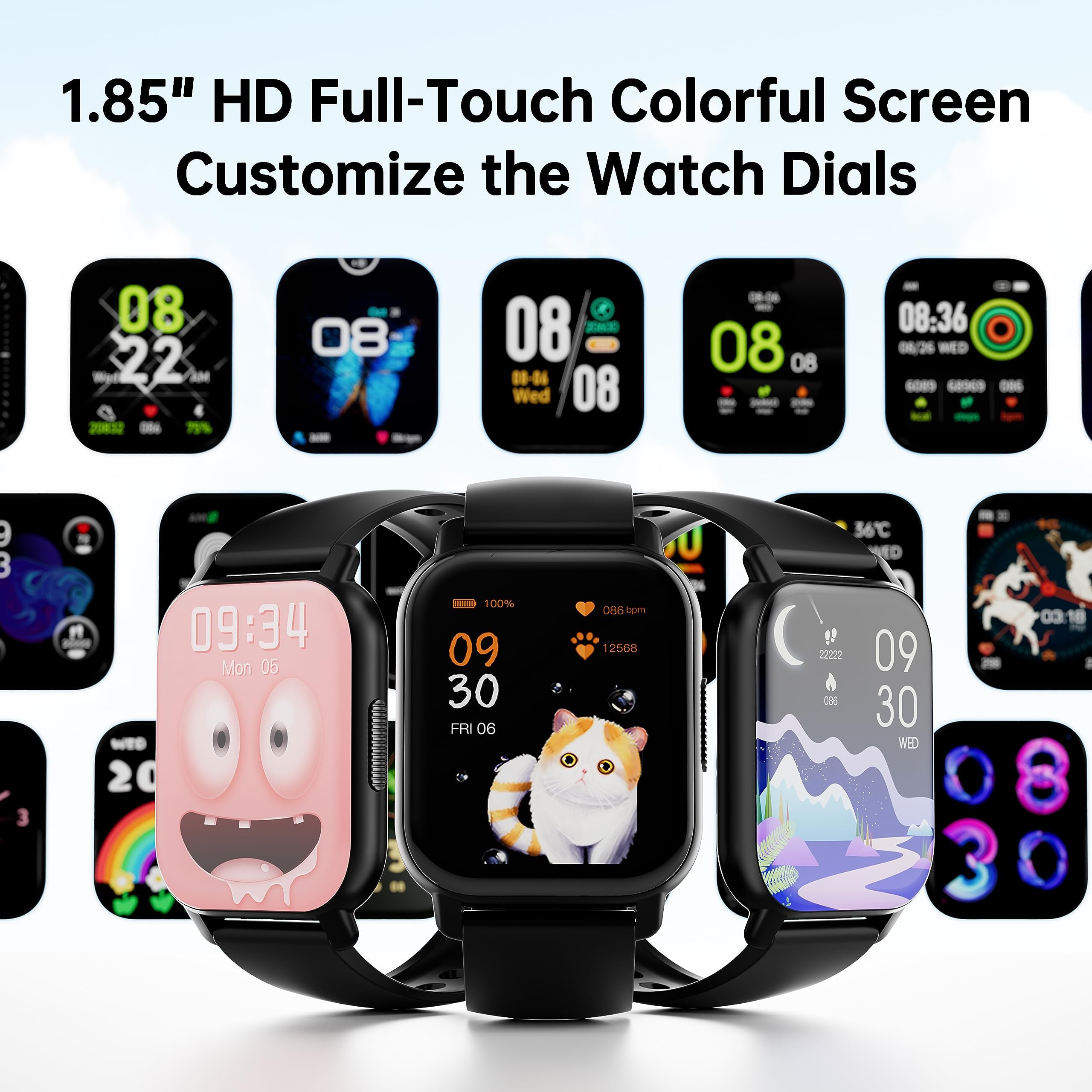 Smartwatch Uomo Donna con Effettua o Risposta Chiamate, 1.85" Orologio Smartwatch Contapassi/Sonno/Cardiofrequenzimetro, 110+ Modalità Sportivo Smart Watch, IP68 Orologio Fitness per Android iOS