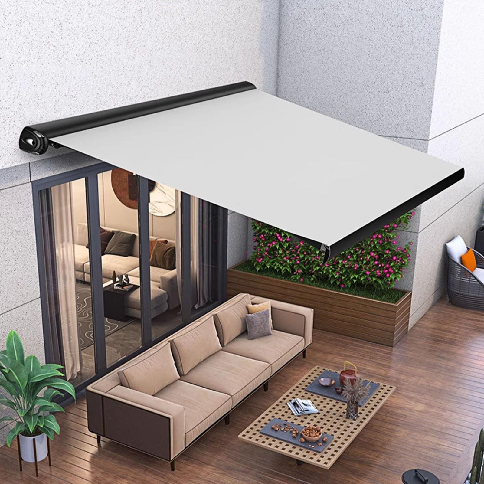 Retractable Patio Awning Fabric Retractable Awnings For Patio Sunsetter Fabric Replacement Replacement Canvas 2x1.5m(6.5x4.9 FT) Shade Awning For Sun Shutter UV Rain Snow Protection Frameless Grey(Lig