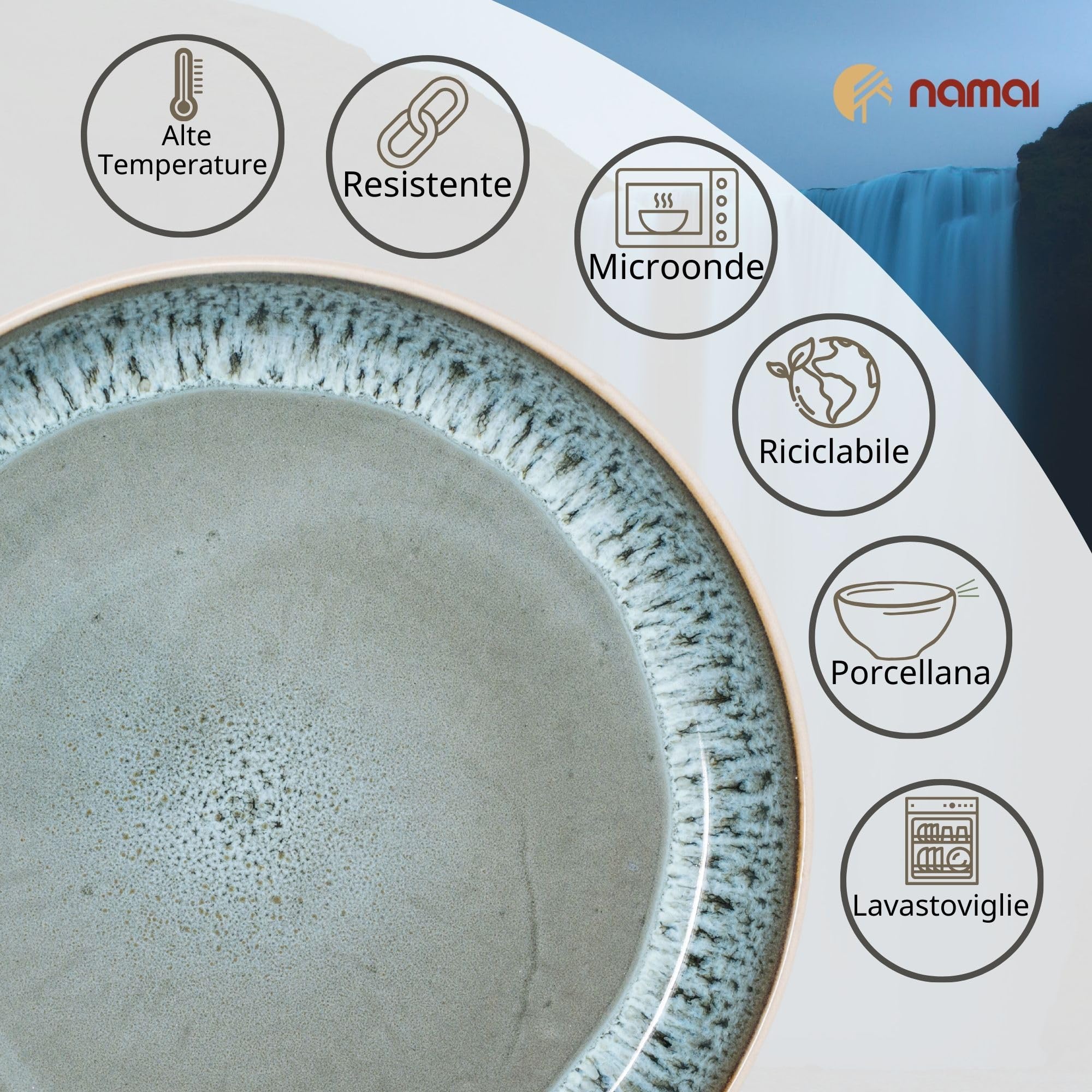 Servizio Piatti In Porcellana 6 Persone - Set Piatti 18 Pezzi - Nero