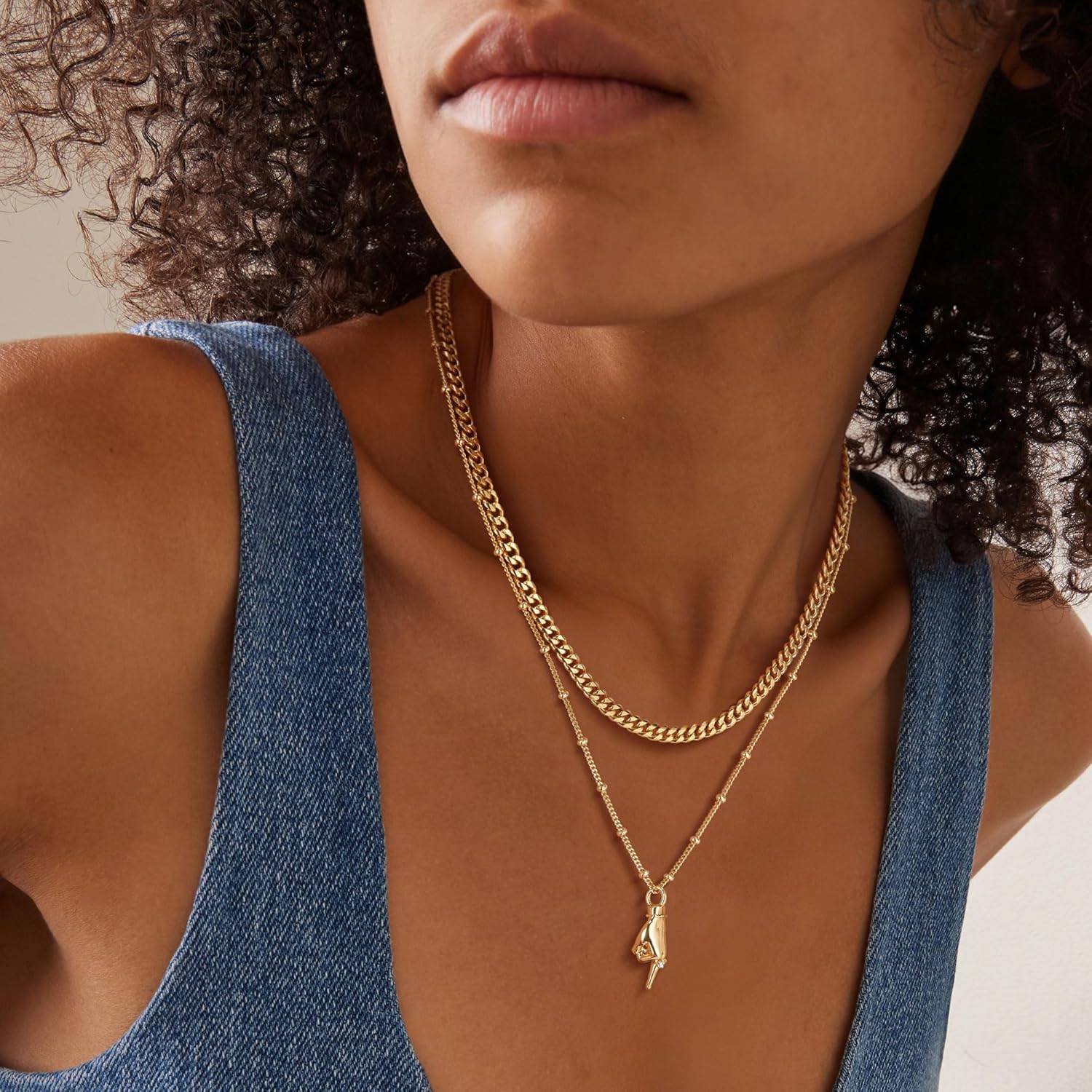 Fettero Dainty Gold Necklace for Women - 14K Gold Plated Hand Pendant Neckalces Gifts for Friends Hand Sign Language Trendy Charm Gesture Necklace Jewelry Gift - Image 4