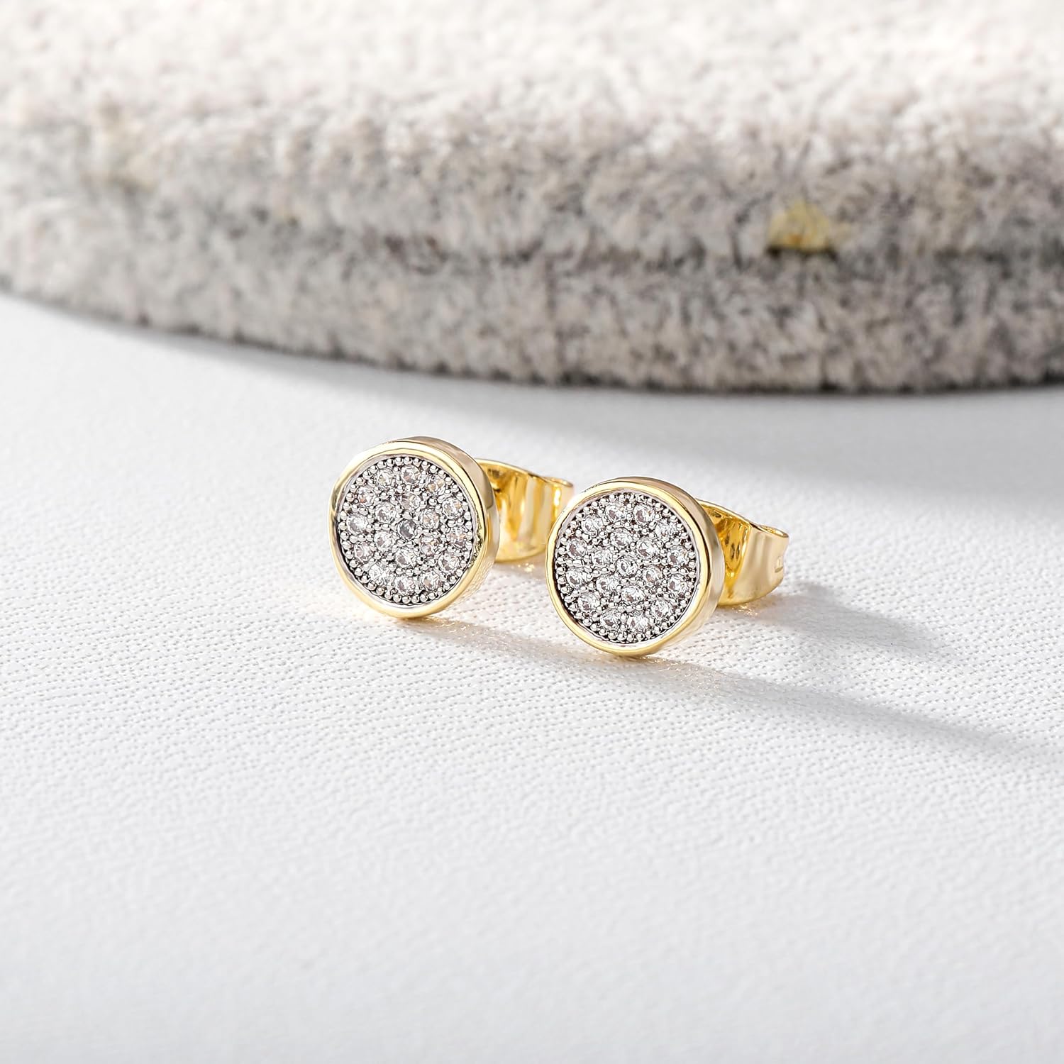 TOPGRILLZ 14K Golden Plated Screw Back Earrings For Men 5A+ Cubic Zirconia Cluster Round Stud Earrings Hypoallergenic For Men Aretes De Hombre - Image 7