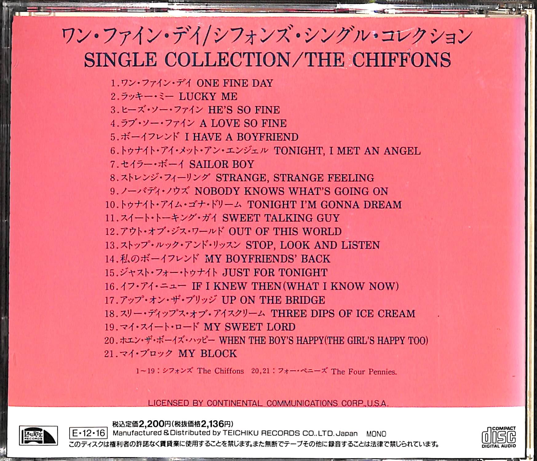 THE CHIFFONS - Singles Collection - Disque CD
