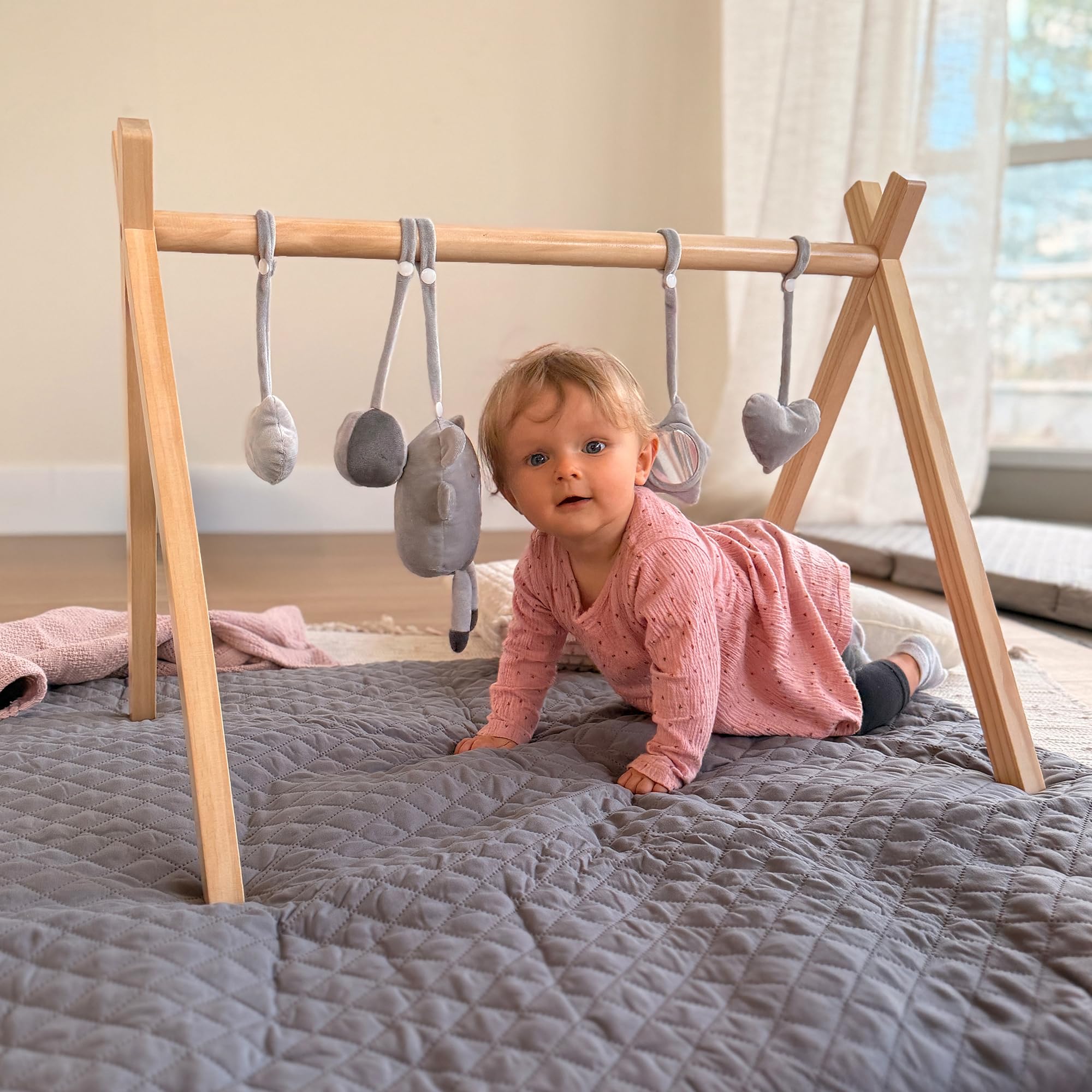 roba Baby-Spielbogen nach Montessori - Baby Gym & Activity Center aus Holz - Spieltrapez ab 3 Monaten zum Anhängen von Spielsets - Natur