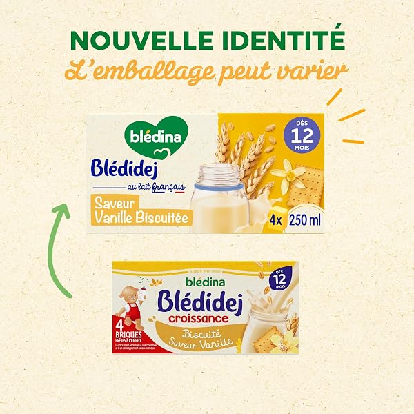 Blédina Blédidej Céréales bébé Biscuité Saveur Vanille - Dès 12 Mois - Lait bébé pour petit-déjeuner - Source de Calcium, Vitamine C, Fer, Oméga 3 (ALA) - Format Pratique x12 briques 250 mL - 3