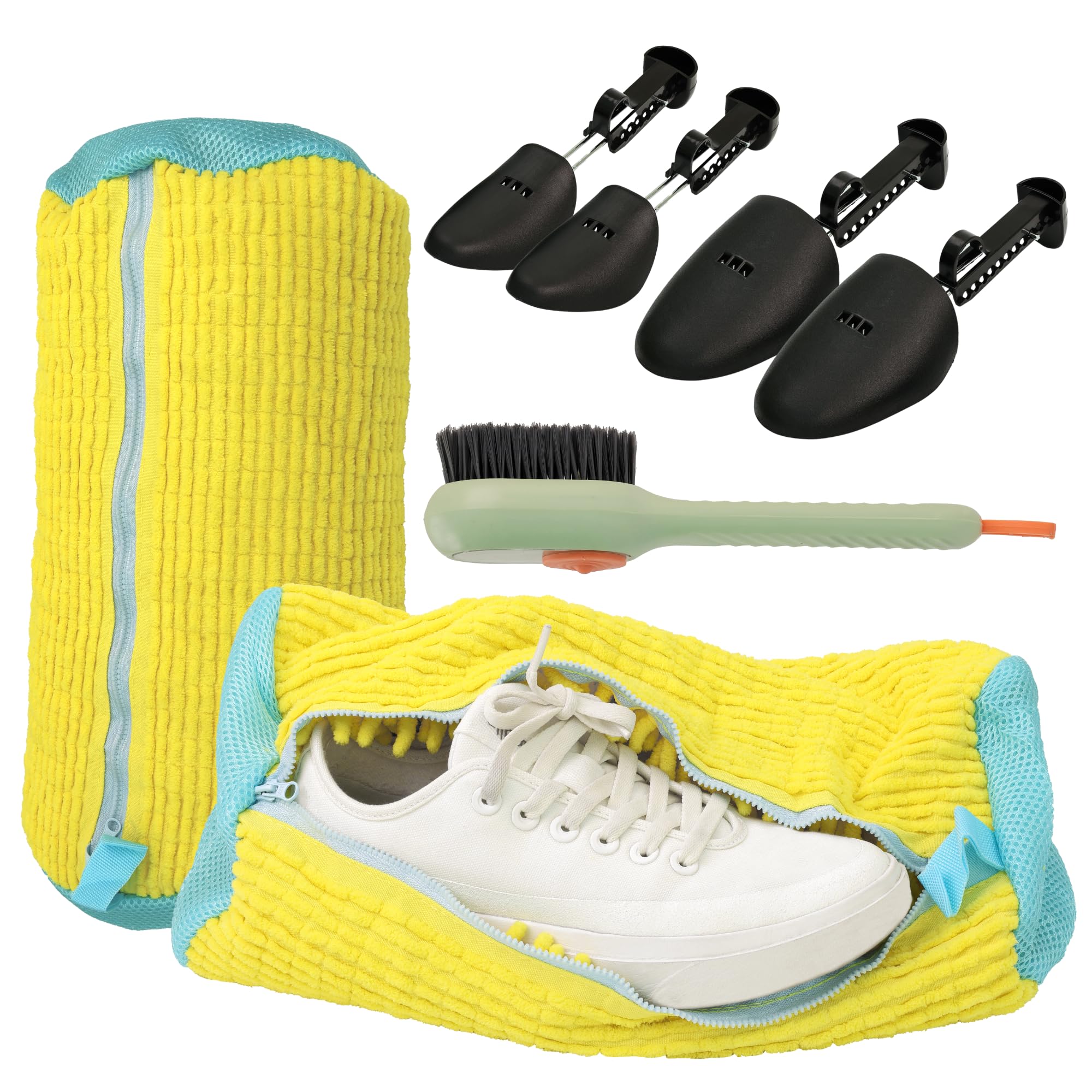Shoe Washing Machine Bag with Adjustable Shoe Trees & Cleaning Brush – Reusable High-Quality Shoe Laundry Bag for Washer and Dryer with Durable Locker Zipper – Sneaker Bag for Washing Machine
