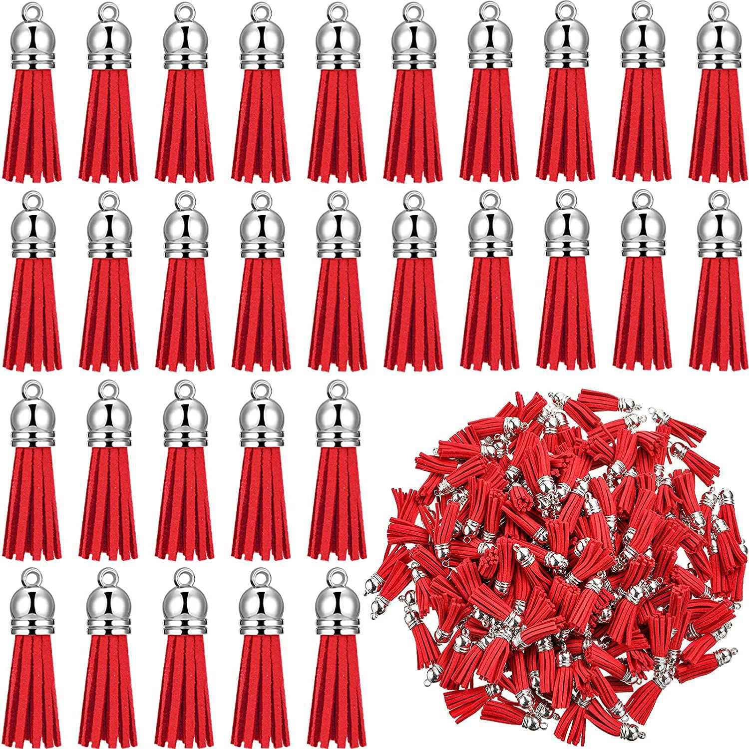 CTRLZS 100Pcs Keychain Tassels Faux Suede Leather Tassel Pendants Keychain Decoration for DIY Crafts Making Supplies