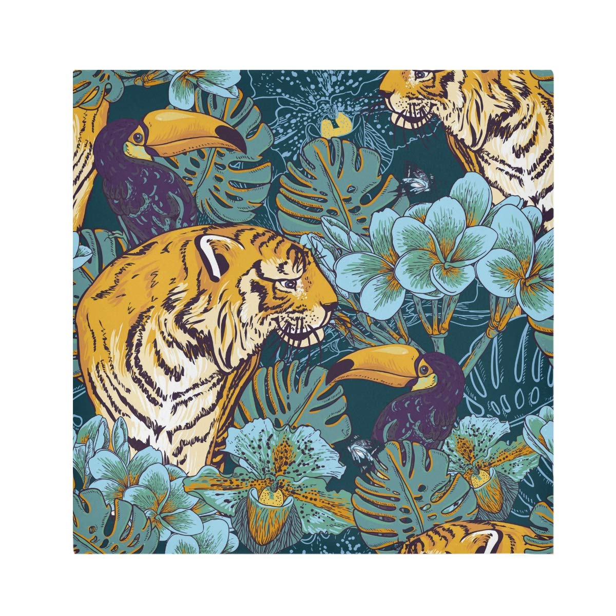 Tropicallife Multicolor Napkins Tropical Palm Leaf Tiger Toucan Dinner Napkin Paper Satin Polyester Cloth Reusable Napkins For Table Kids 20X20 In, 1 Pc