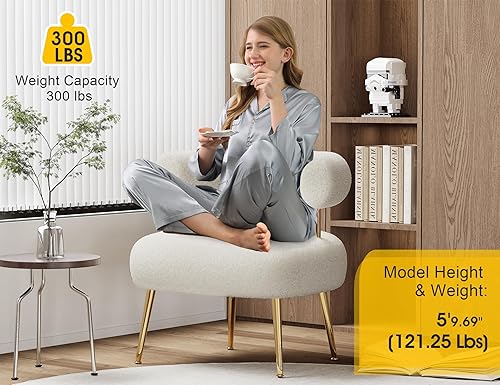 Miniatura 3 de Dewhut Mid Century Sherpa Boucle Accent Chair, Round Upholstered Barrel Arm Chair for Small Spaces, Fluffy Side Corner Sofa Armchair for Living