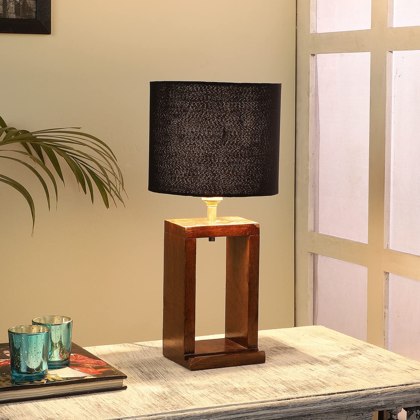 tu casa Mango Wood Table Lamp - Black & Print -22 tu casa Mango Wood Table Lamp - Black & Print -22