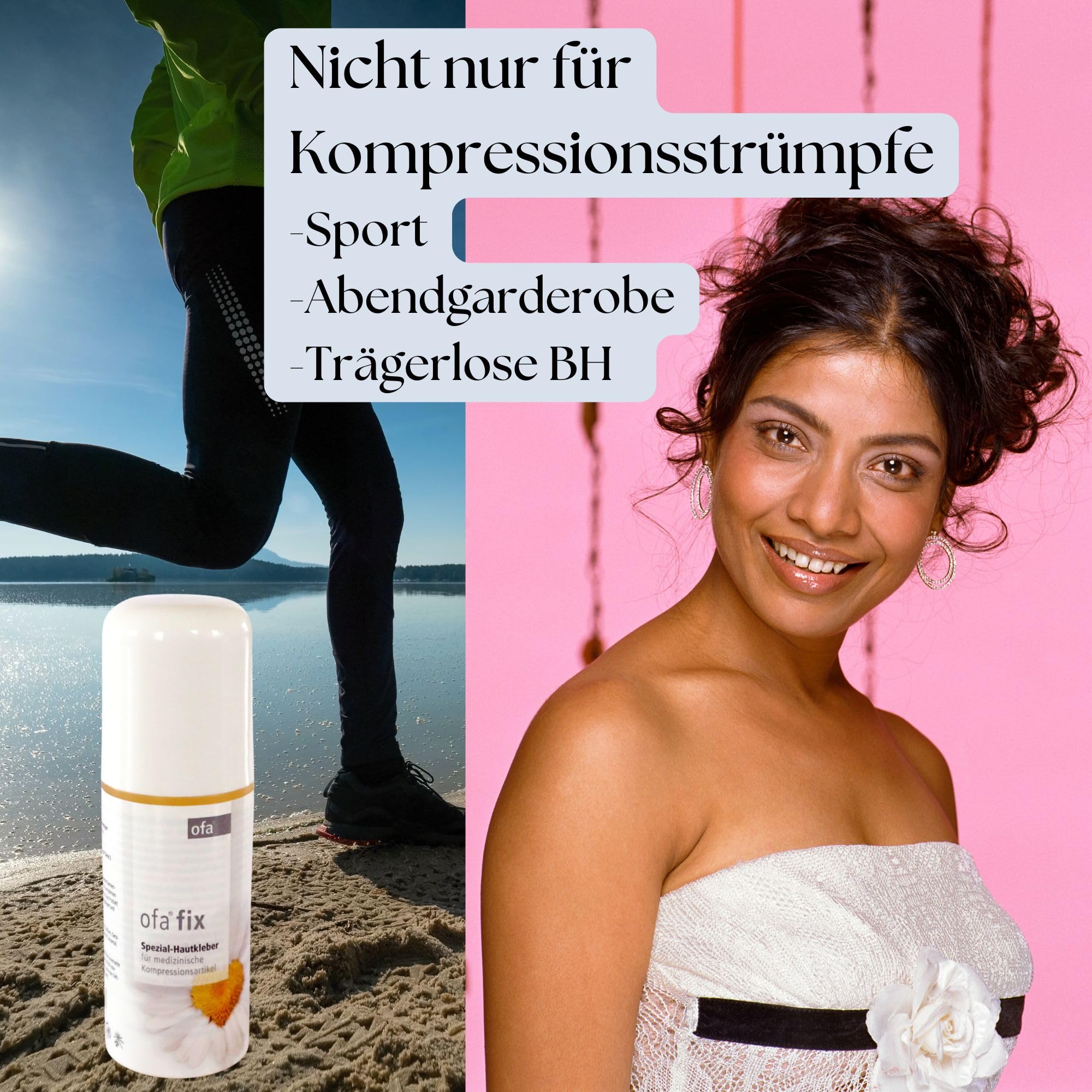 Colla per calze compressive Ofa Fix con rete per lavaggio Olanmarp - fissaggio sicuro, pH neutro, con camomilla 60 ml
