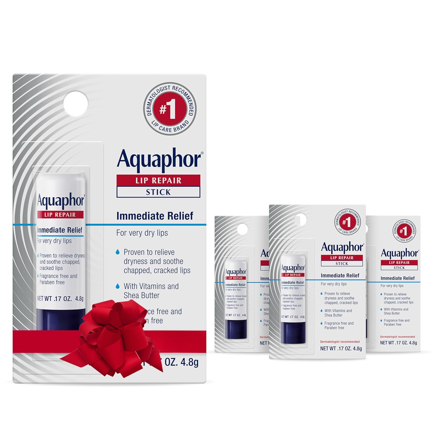 Aquaphor Lip Repair Stick with Jojoba Oil and Shea Butter, Moisturizing Lip Balms, Fragrance Free and Paraben Free, Holiday Gifts for Self Care, 0.17 Oz Stick, Pack of 4 Aquaphor Lip Repair Stick with Jojoba Oil and Shea Butter, Moisturizing Lip Balms, Fragrance Free and Paraben Free, Holiday Gifts for Self Care, 0.17 Oz Stick, Pack of 4