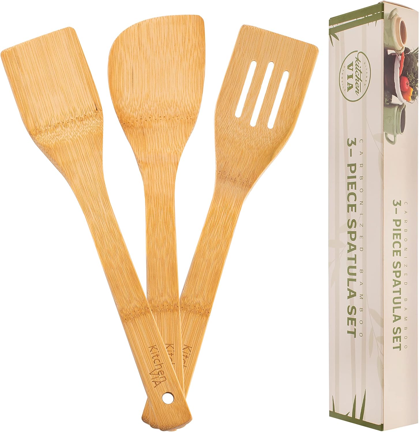 Carbonized Bamboo Spatula Set – 3 Piece Bundle of Sustainable, Natural, and Stylish Cooking and Serving Utensils