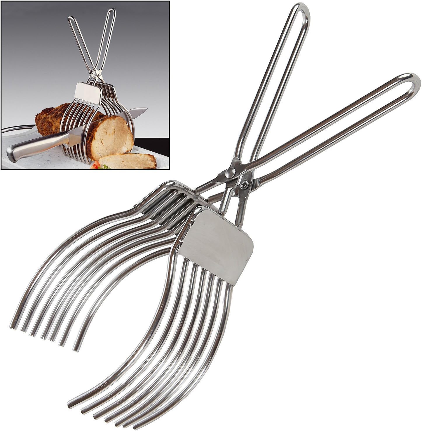 KEISSCO Stainless Steel Roast Beef Cutting Tongs Meat Bread Slicing Tong Onion Tomato Holder for Slicing Vegetable Fruits Cutting Kitchen Aid